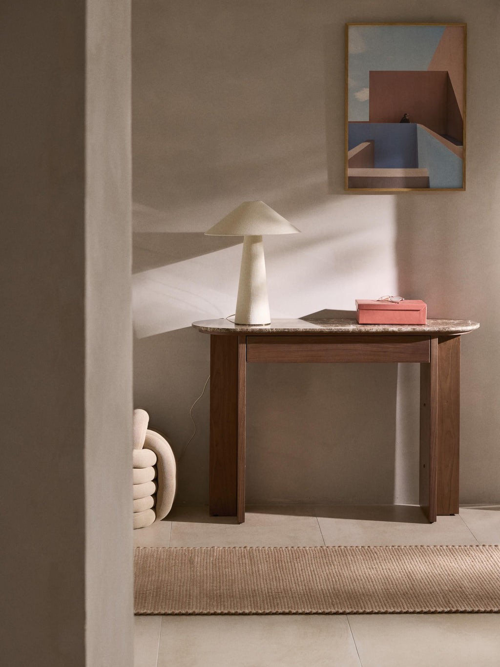 Zumi Wooden Console Table with Marble Top