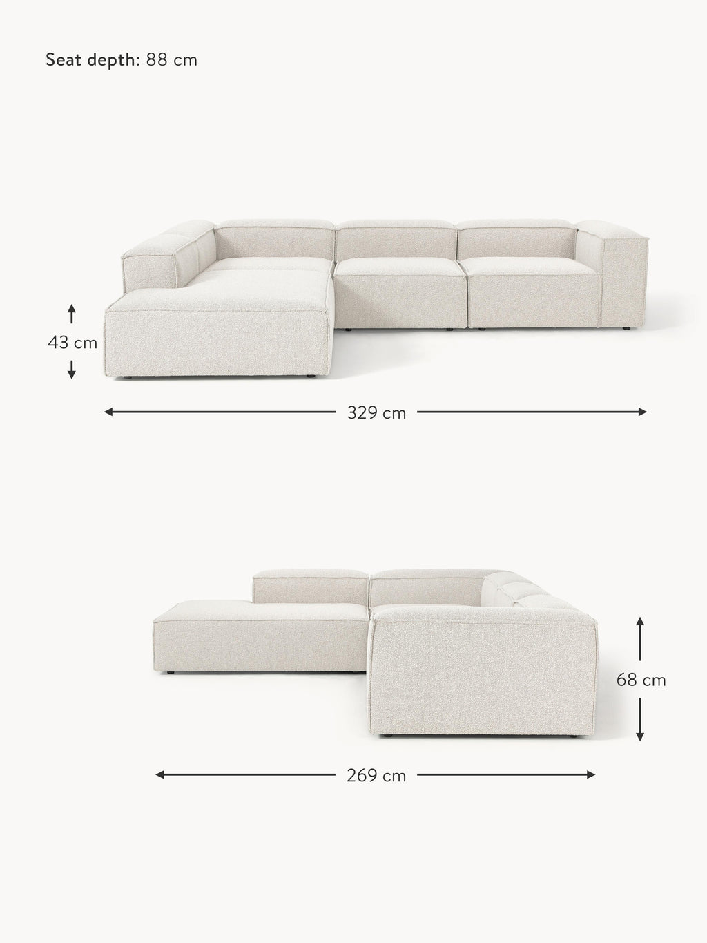 Lennon Bouclé Modular Corner Sofa (4-seater)
