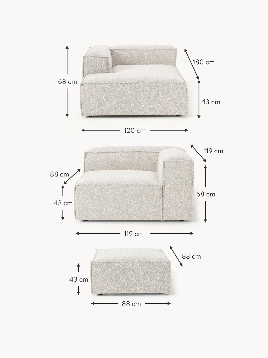 Lennon Bouclé Modular Corner Sofa (4-seater)