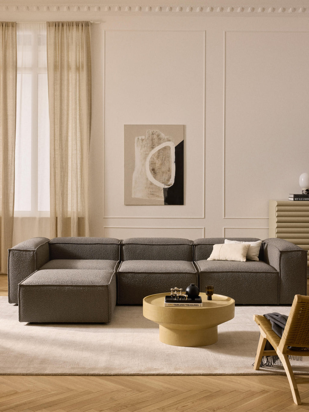 Lennon Bouclé Modular Sofa (4-seater) with Ottoman (left/right)