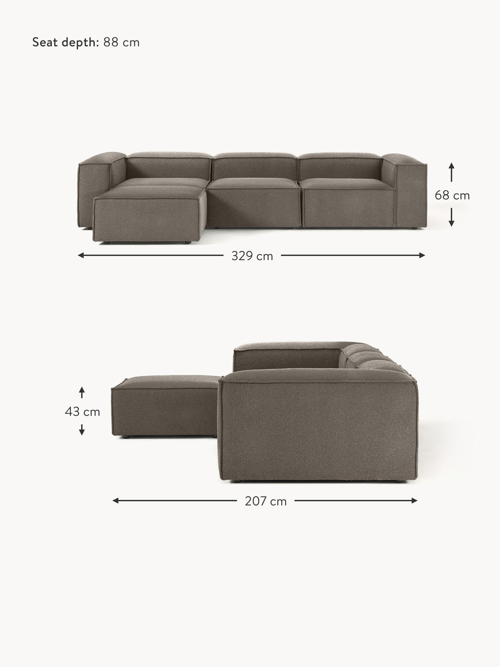 Lennon Bouclé Modular Sofa (4-seater) with Ottoman (left/right)