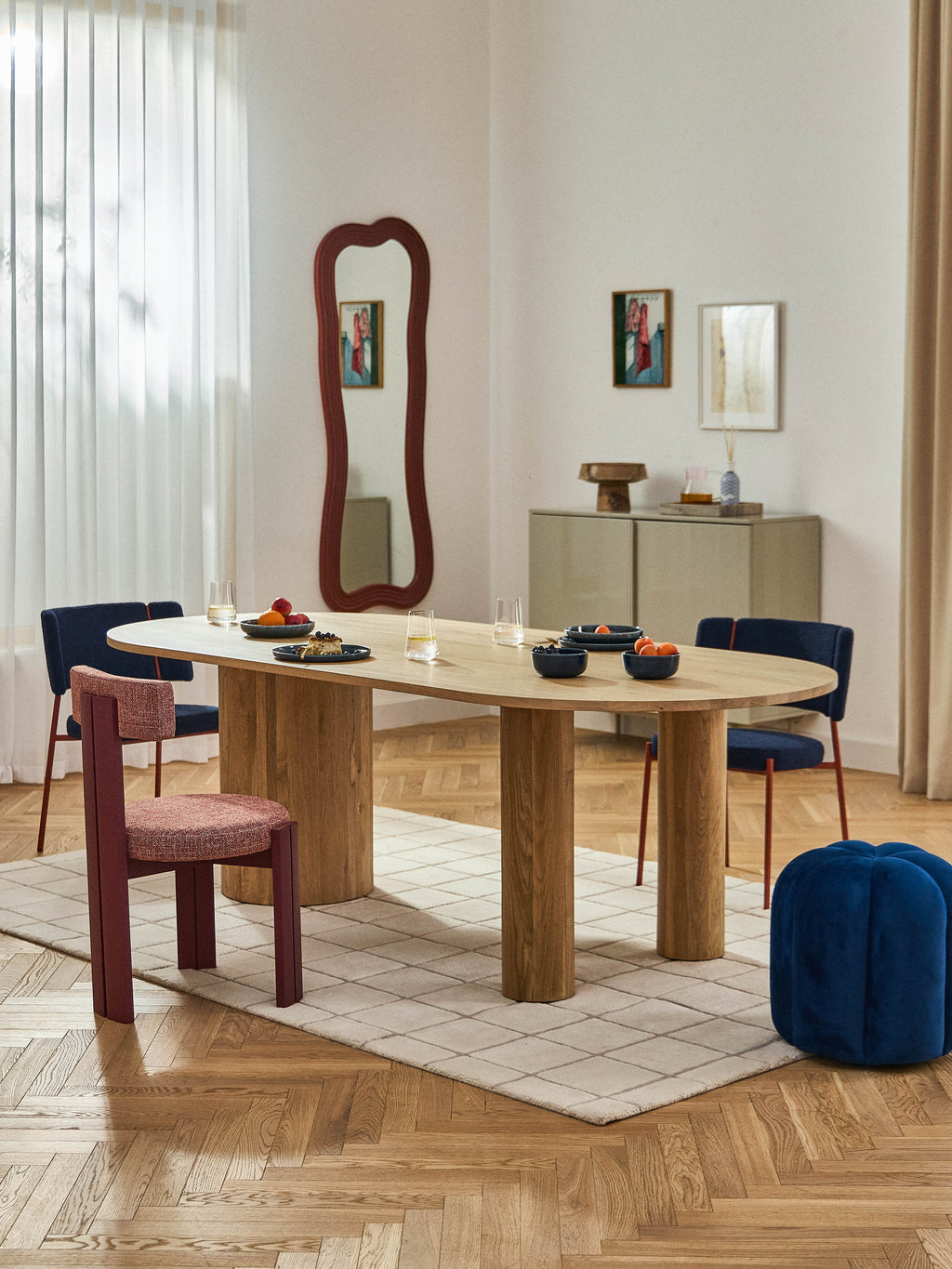 Dunia Oval Oak Wood Dining Table, in various sizes
