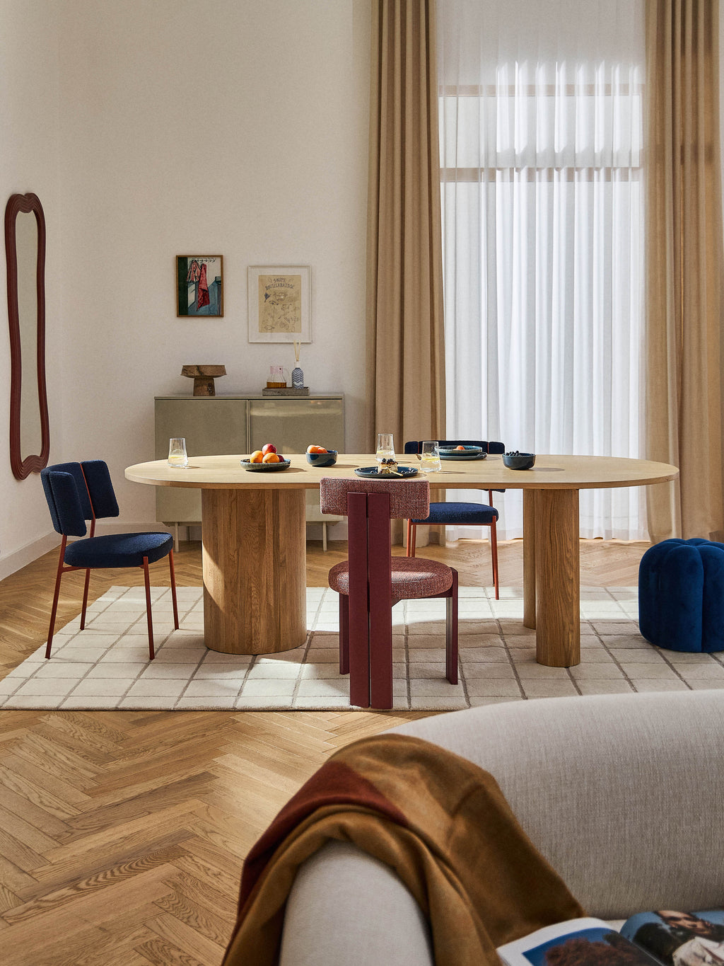 Dunia Oval Oak Wood Dining Table, in various sizes