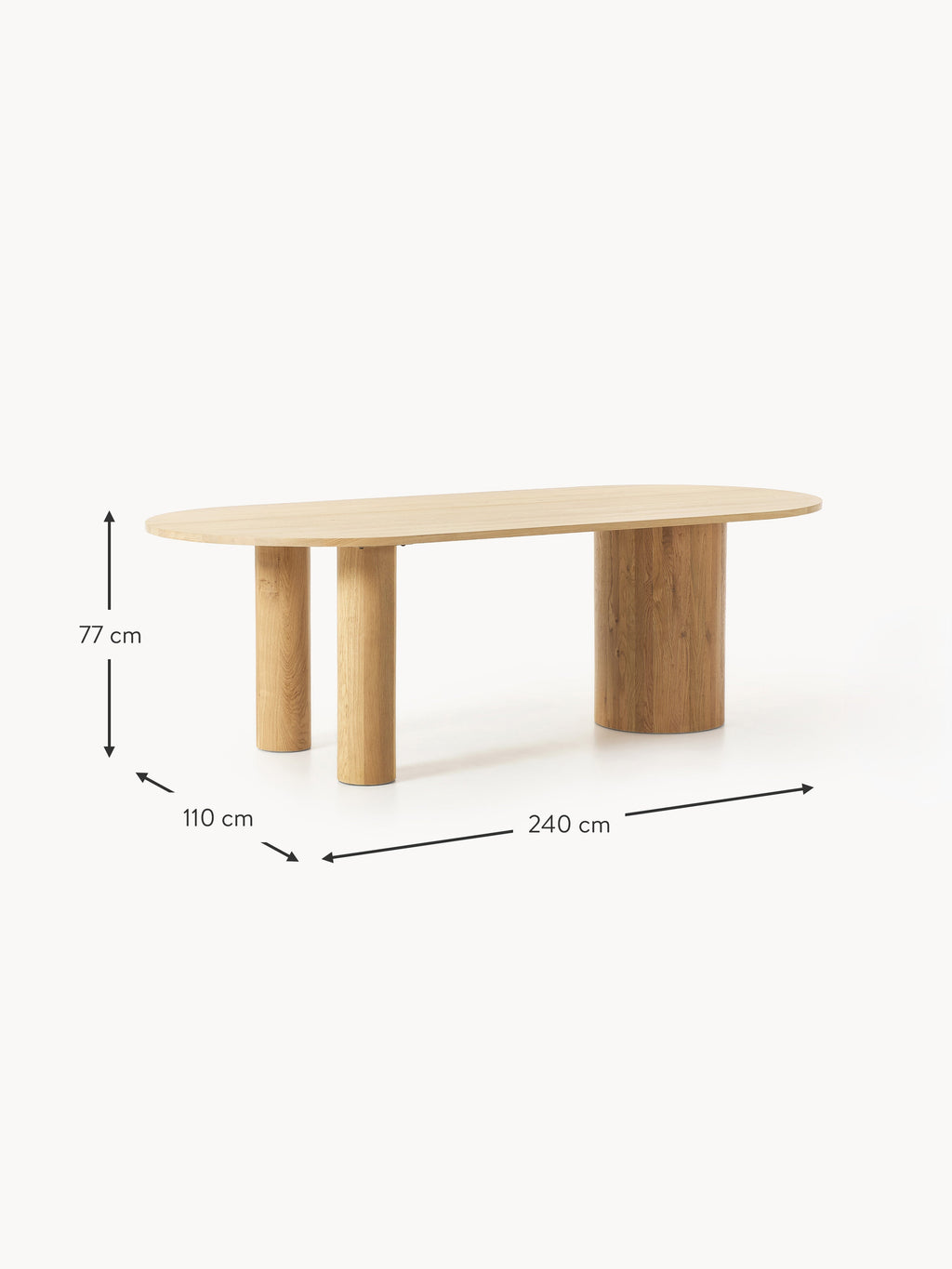 Dunia Oval Oak Wood Dining Table, in various sizes
