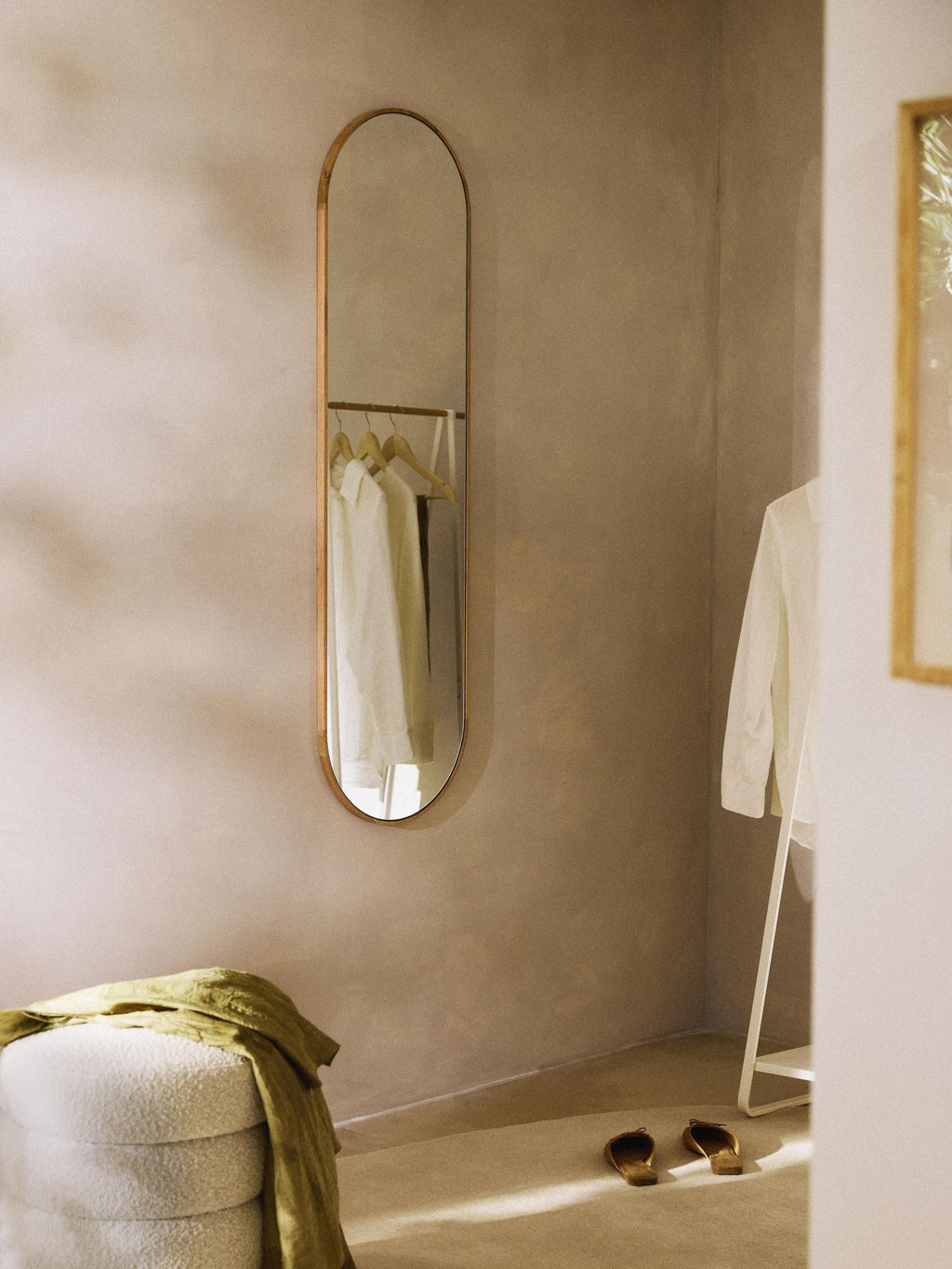 Avery Oval Full-Length Wall Mirror with Oak Wood Frame