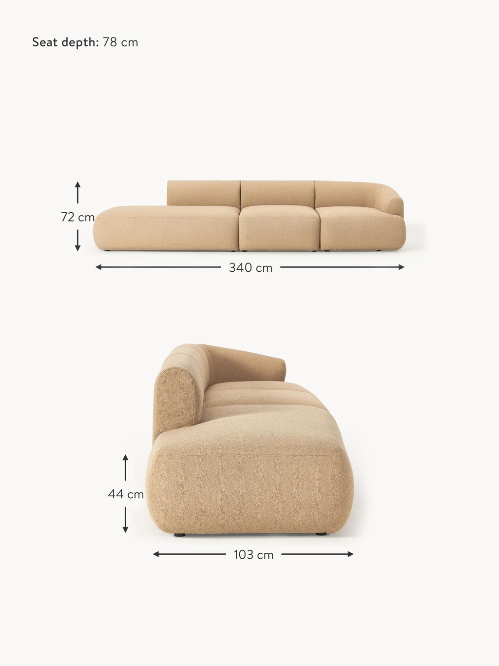 Sofia Modular Bouclé Chaise (4-seater)