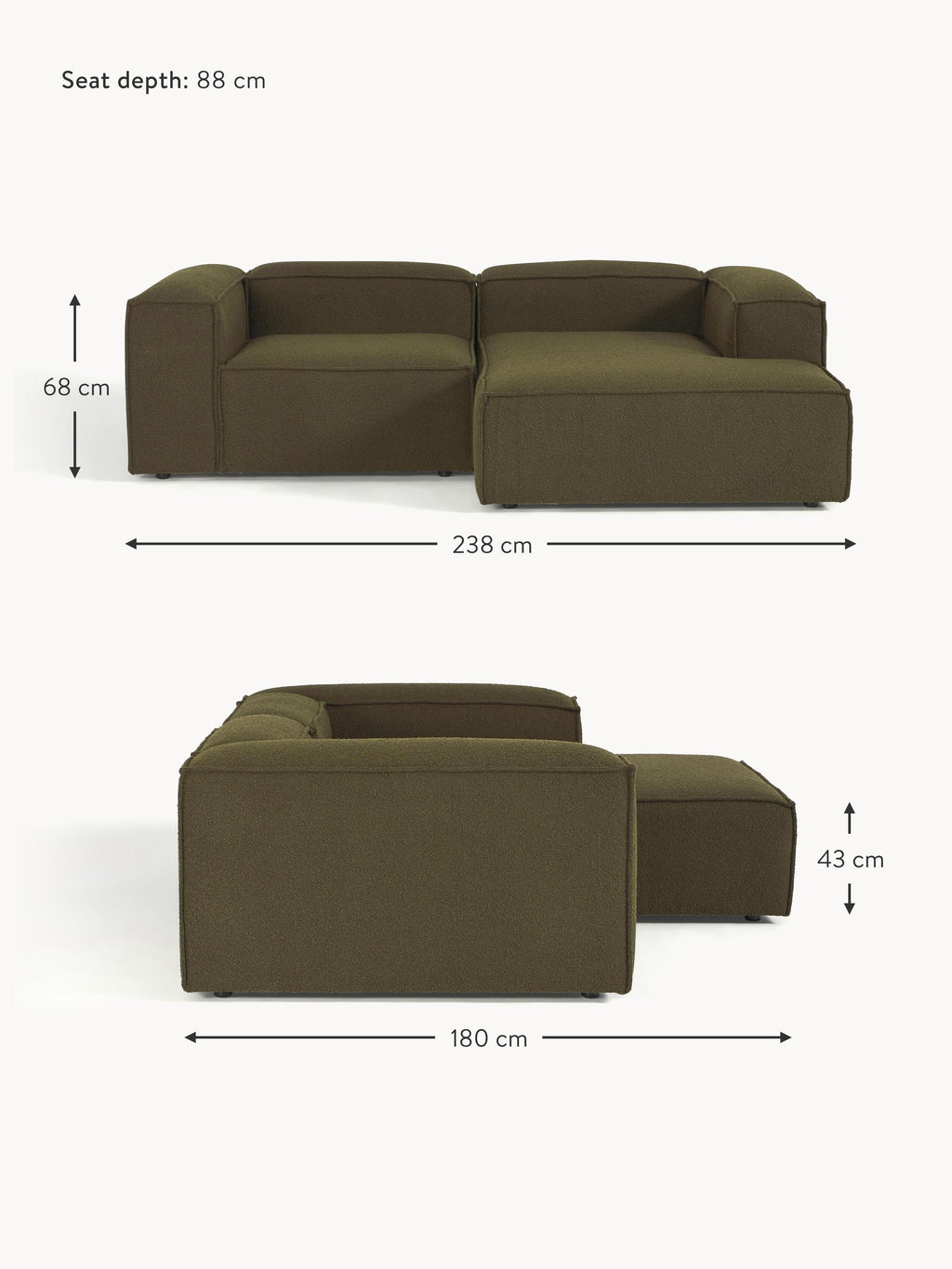 Lennon Bouclé Modular Corner Sofa (3-seater)