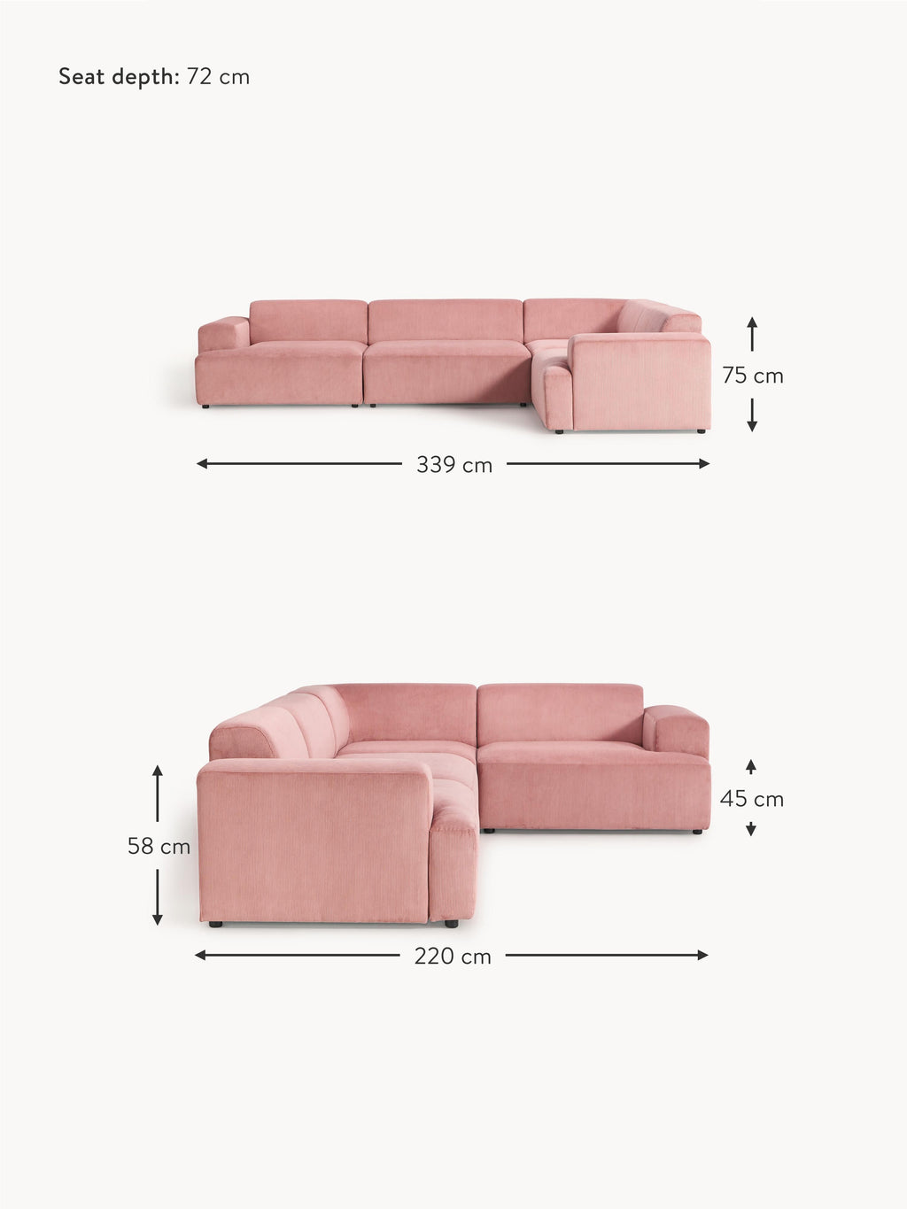 Melva Large Corduroy Corner Sofa (4-seater)