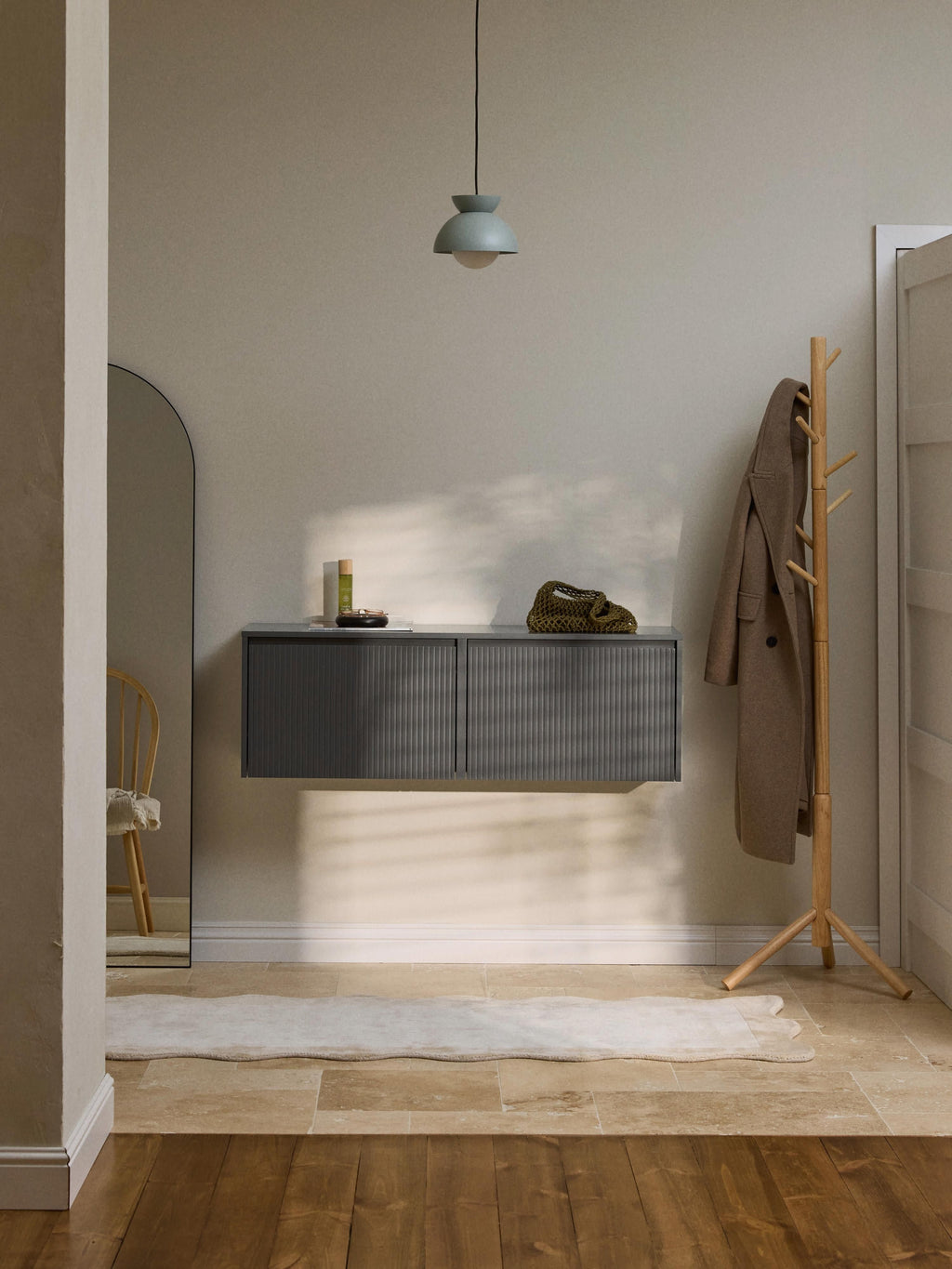 Shea Wall-Mounted Fold Out Shoe Cabinet with Ribbed Front