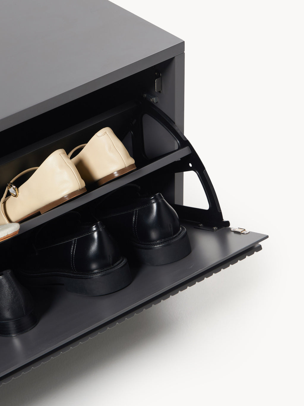 Shea Wall-Mounted Fold Out Shoe Cabinet with Ribbed Front