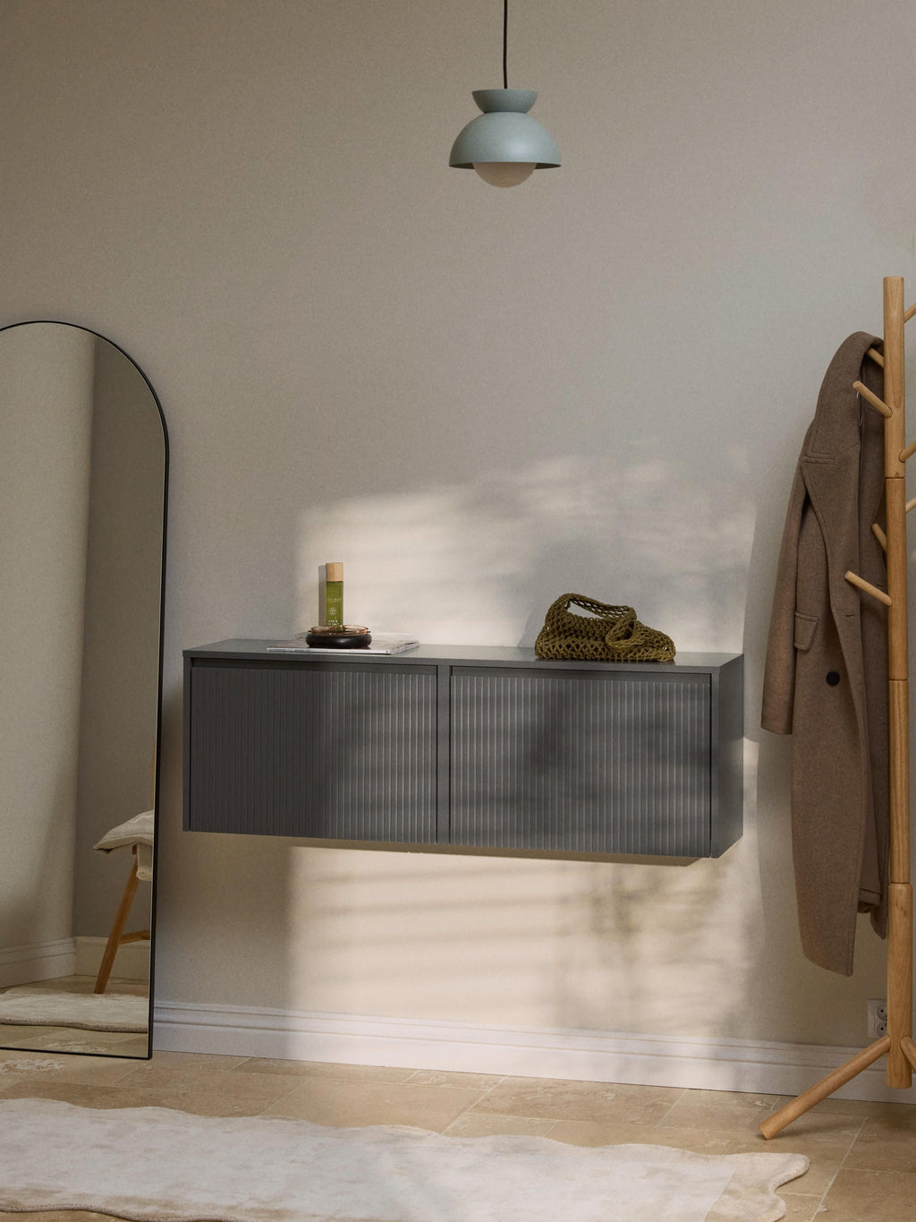 Shea Wall-Mounted Fold Out Shoe Cabinet with Ribbed Front