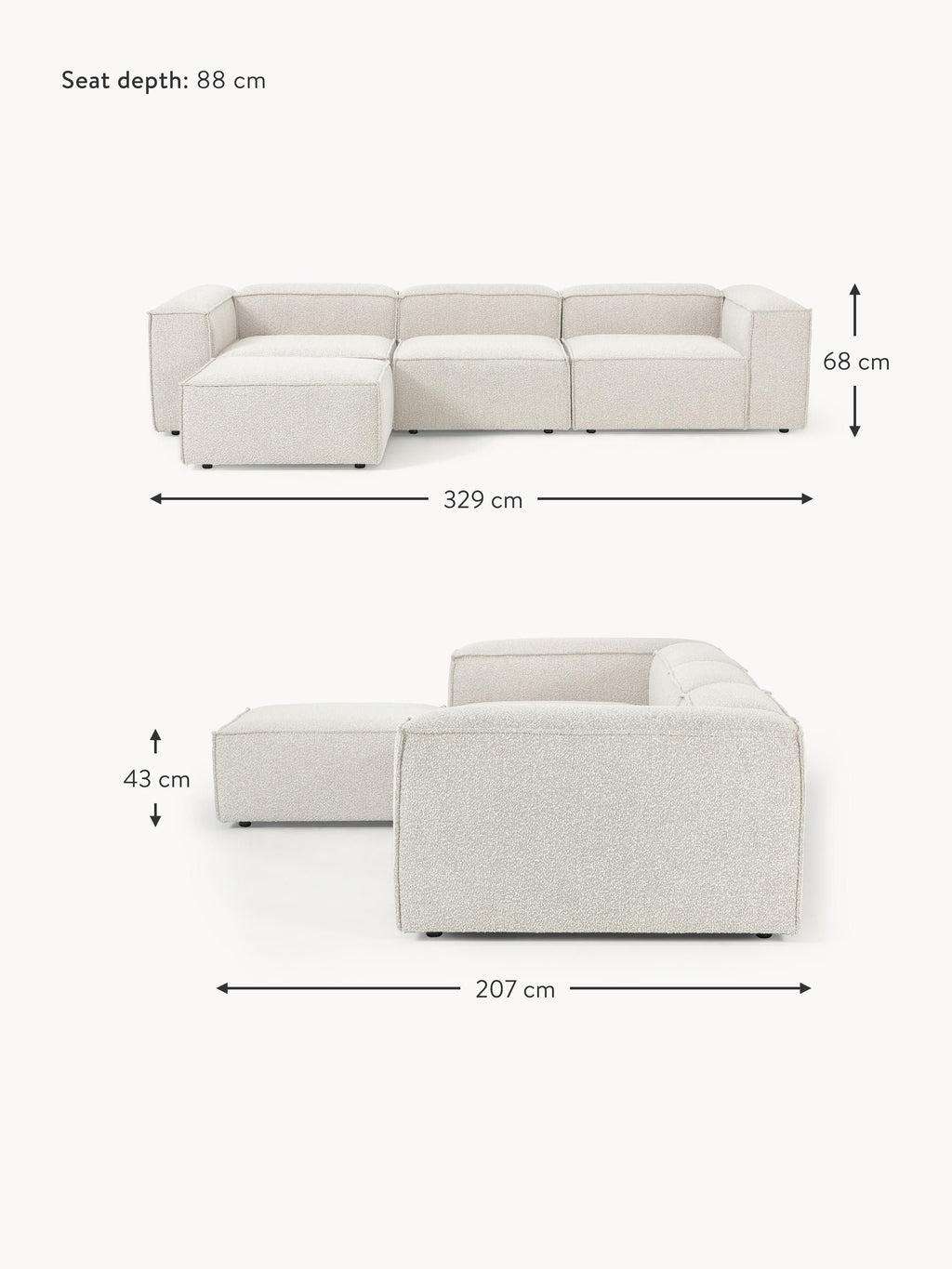 Lennon Bouclé Modular Sofa (4-seater) with Ottoman (left/right)
