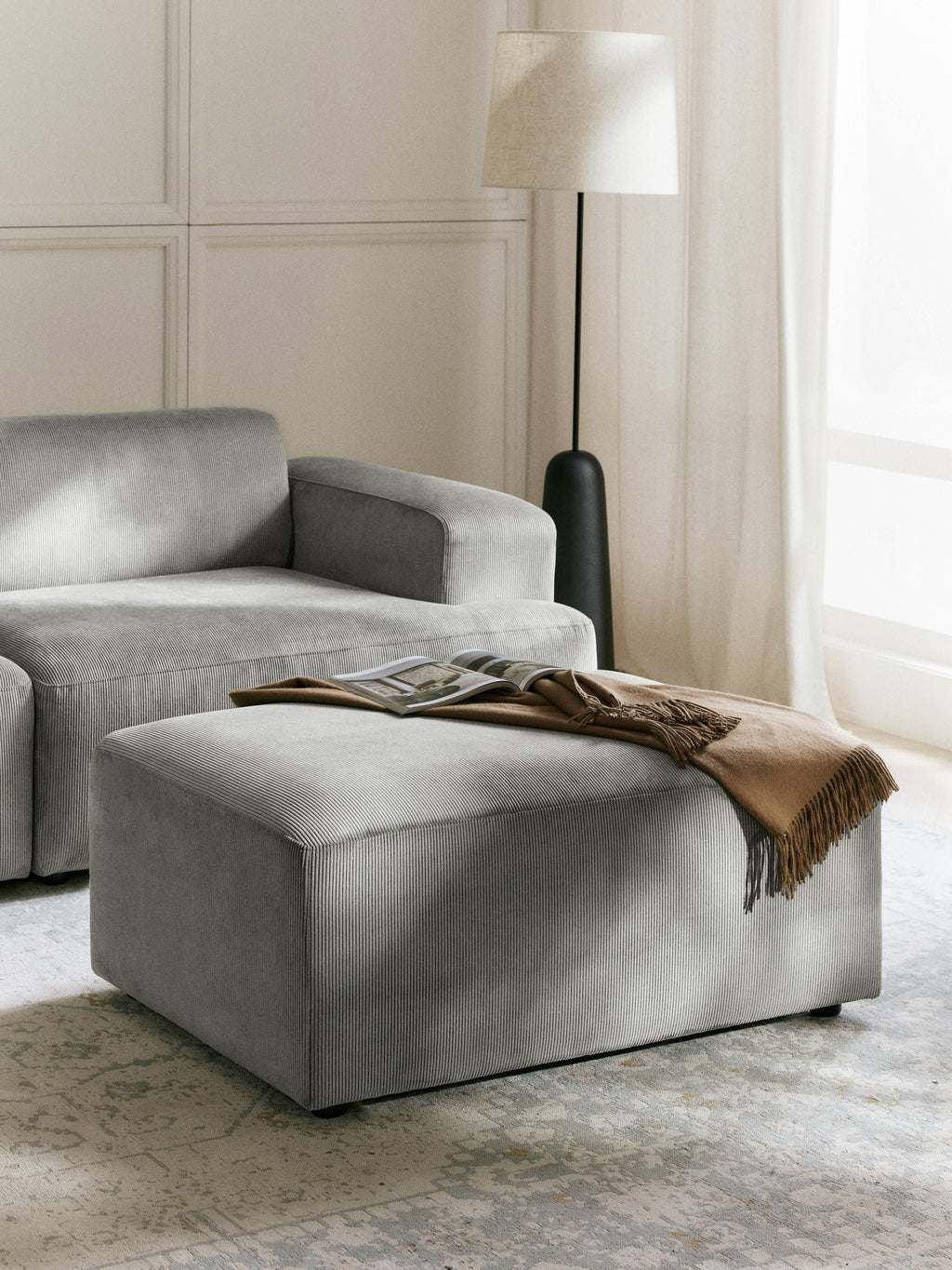 Melva Corduroy Ottoman, W 99 x D 72 cm