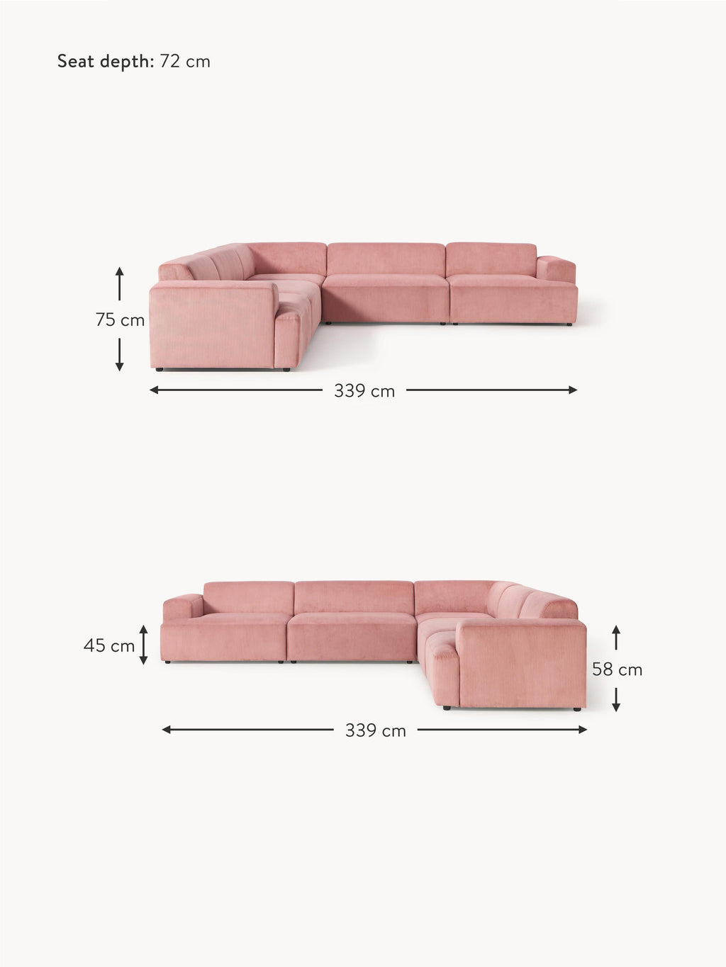 Melva Corduroy Corner Sofa (4-seater)