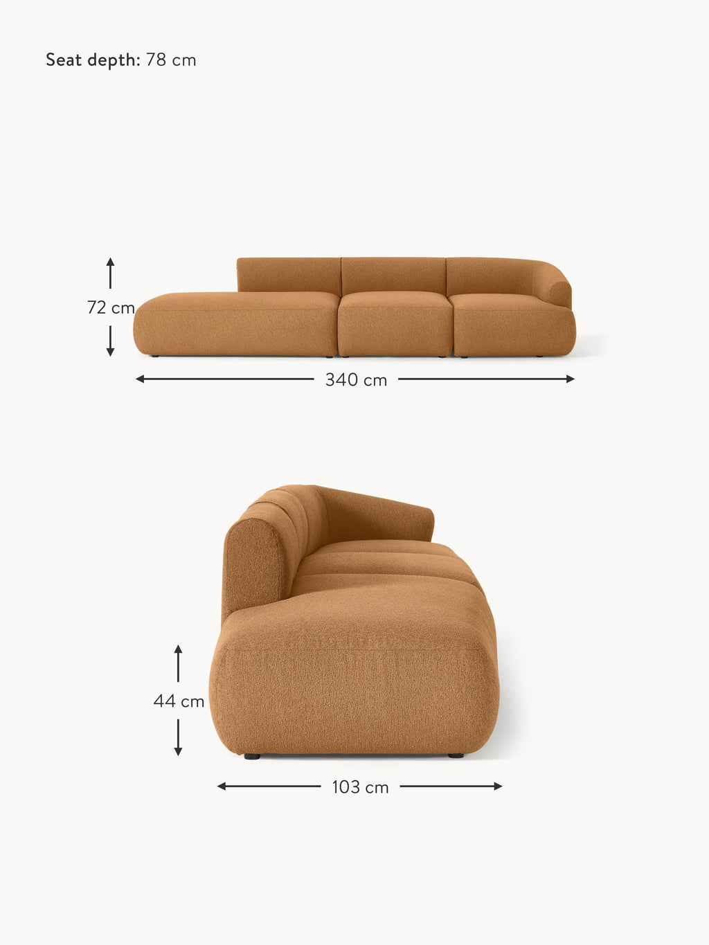 Sofia Modular Bouclé Chaise (4-seater)