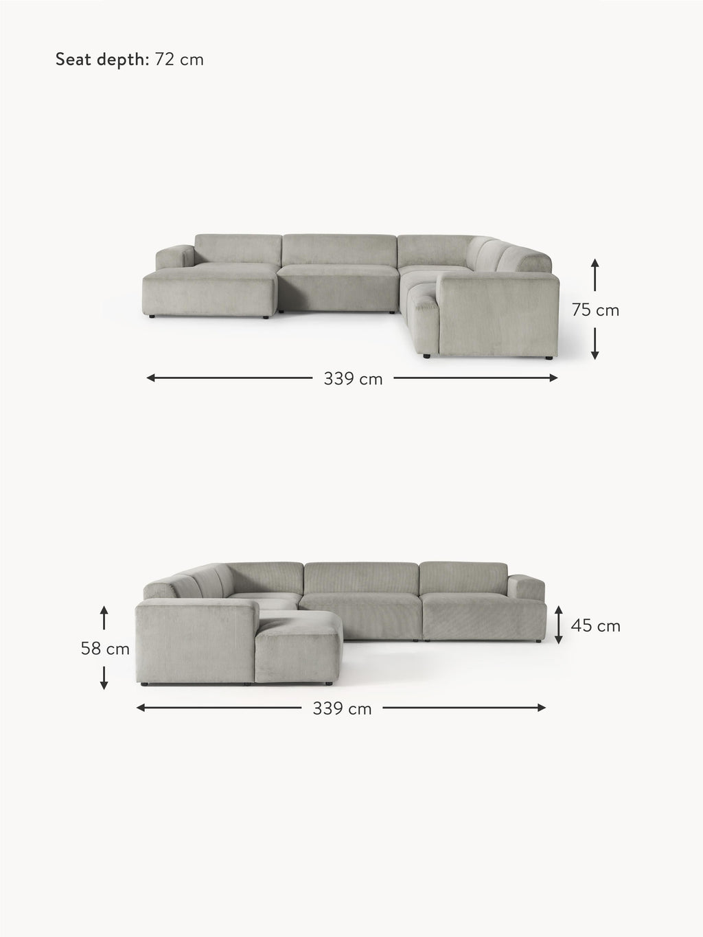 Melva XL Corduroy Corner Sofa