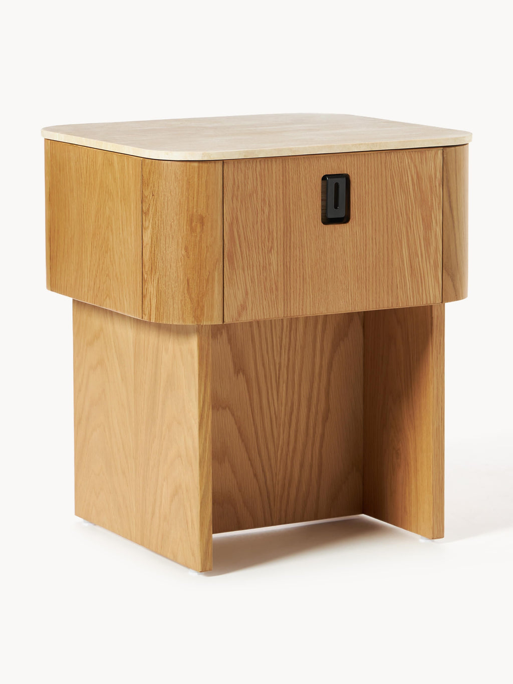 Zumi Wooden Bedside Table with Travertine Table Top
