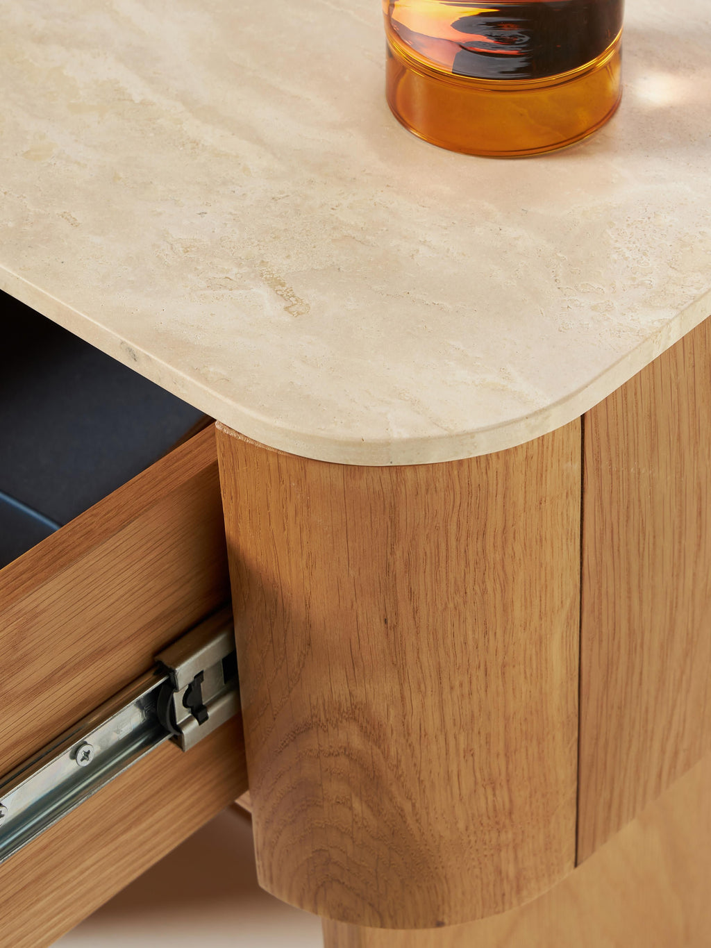 Zumi Wooden Bedside Table with Travertine Table Top