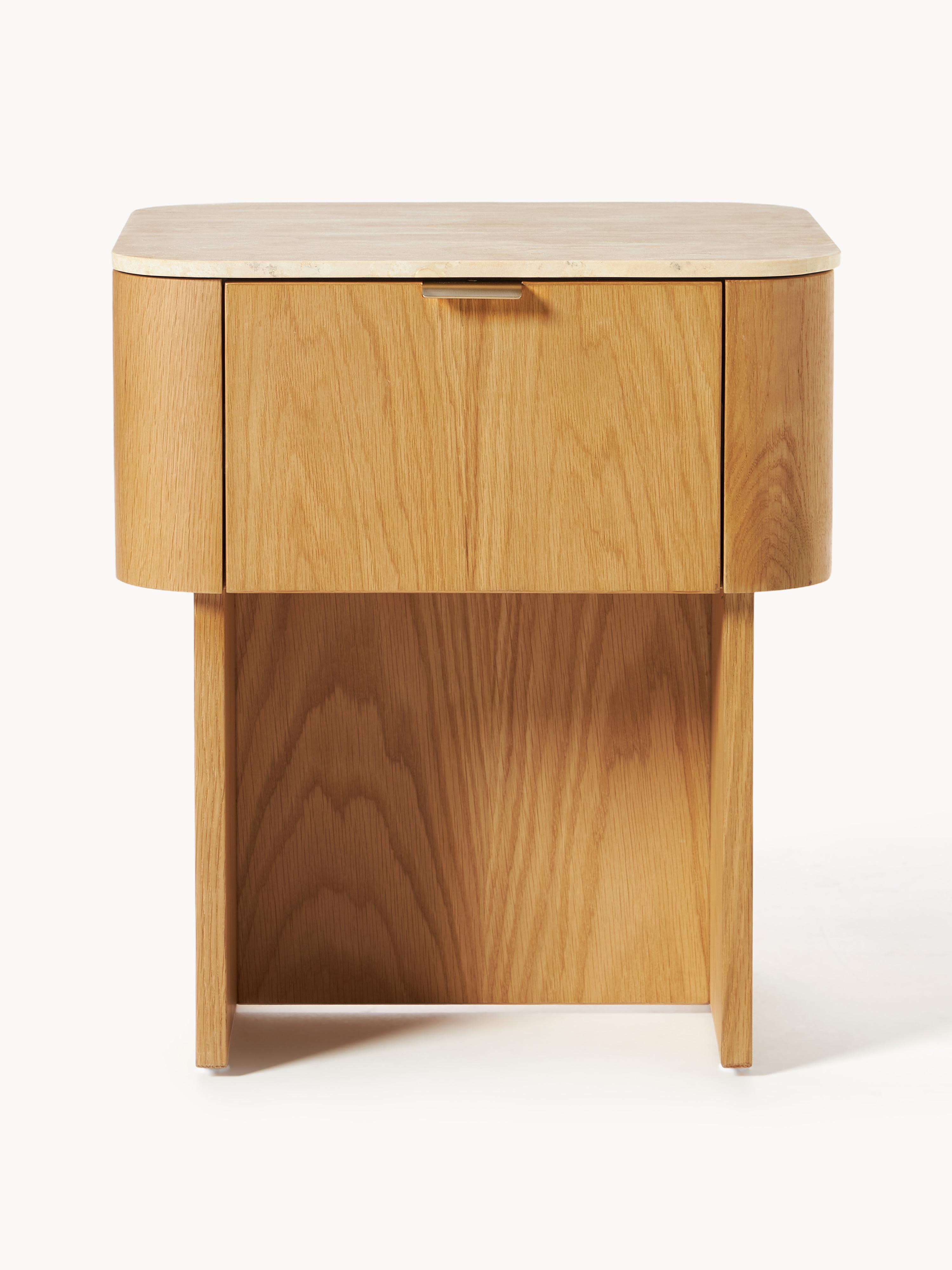 Zumi Wooden Bedside Table with Travertine Table Top