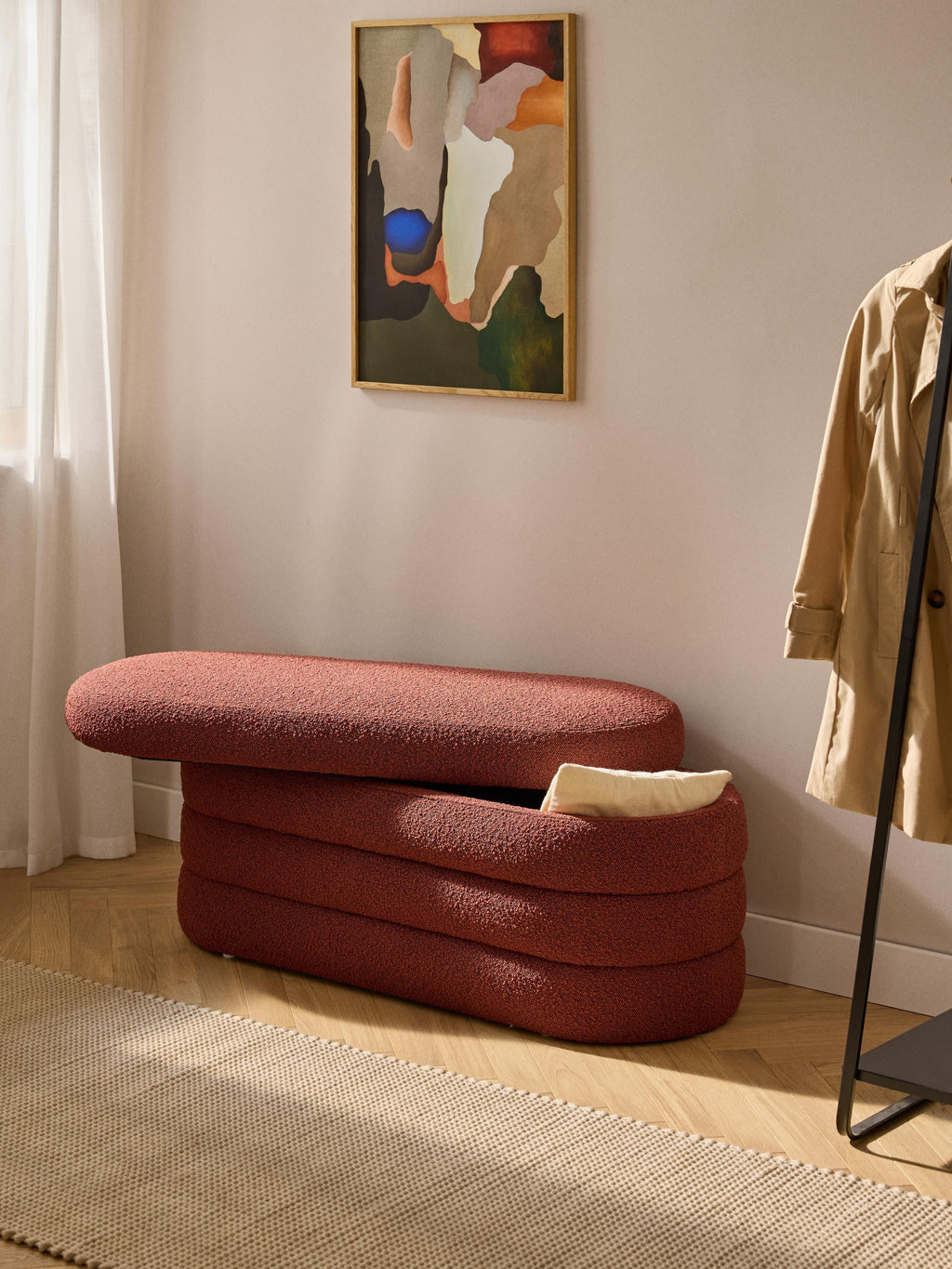 Alto Bouclé Upholstered Bench with Storage Space