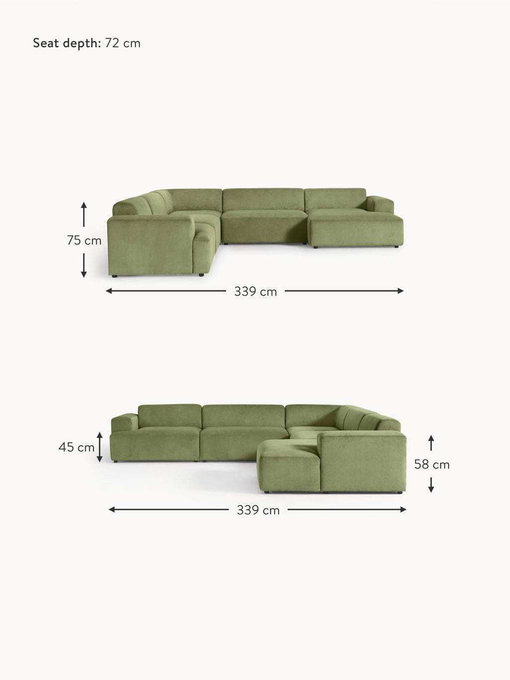 Melva XL Corduroy Corner Sofa