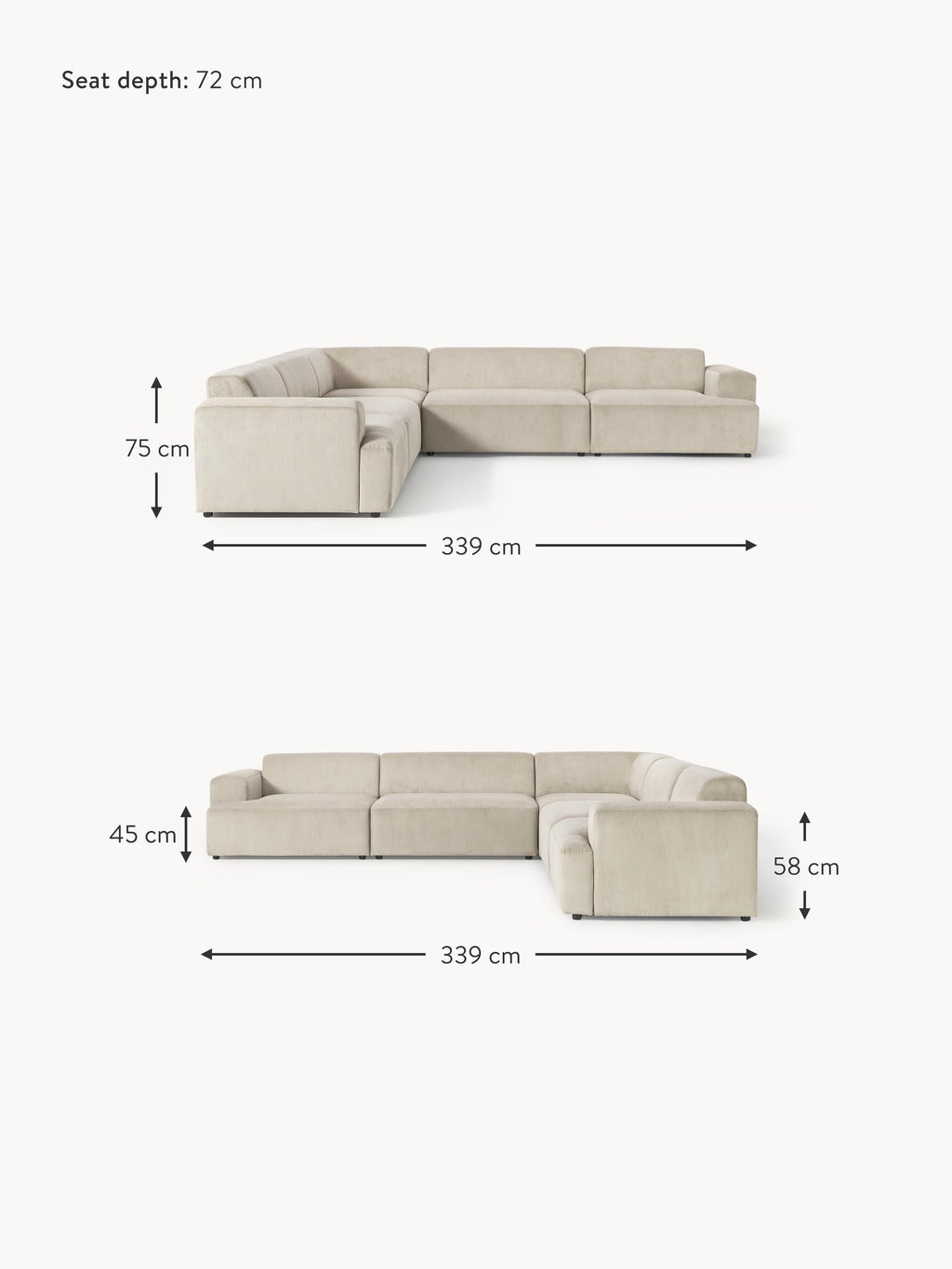 Melva Corduroy Corner Sofa (4-seater)