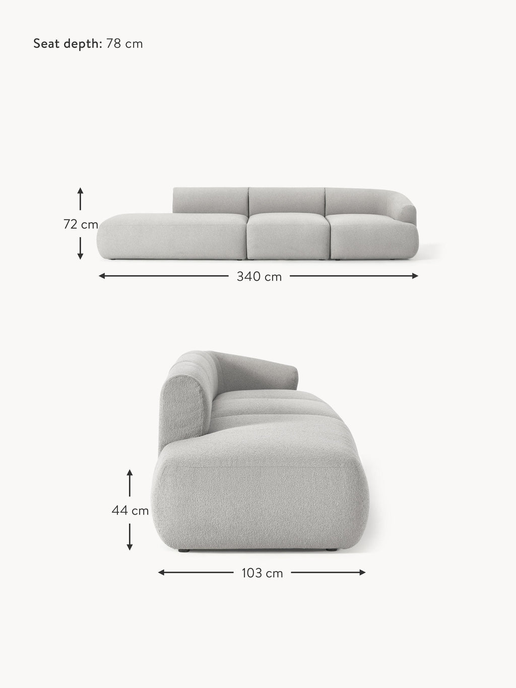 Sofia Modular Bouclé Chaise (4-seater)