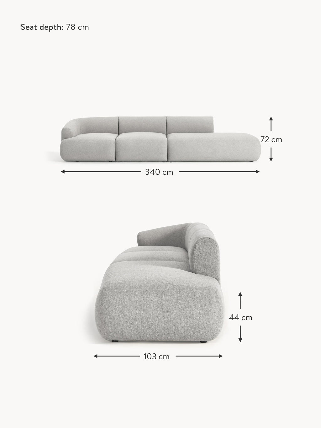 Sofia Modular Bouclé Chaise (4-seater)