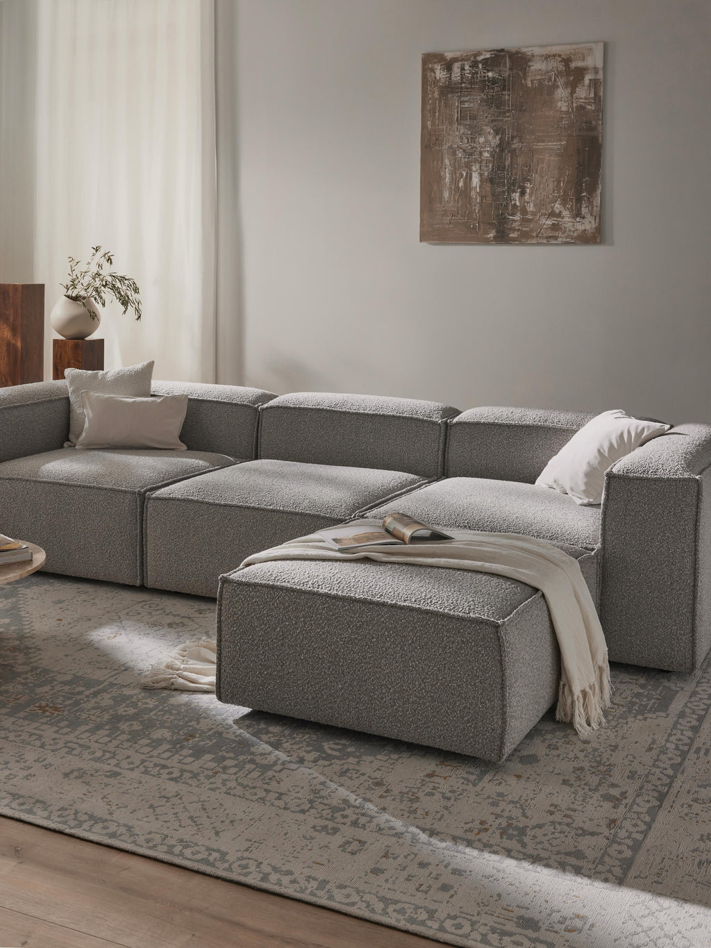 Lennon Bouclé Modular Sofa (4-seater) with Ottoman (left/right)