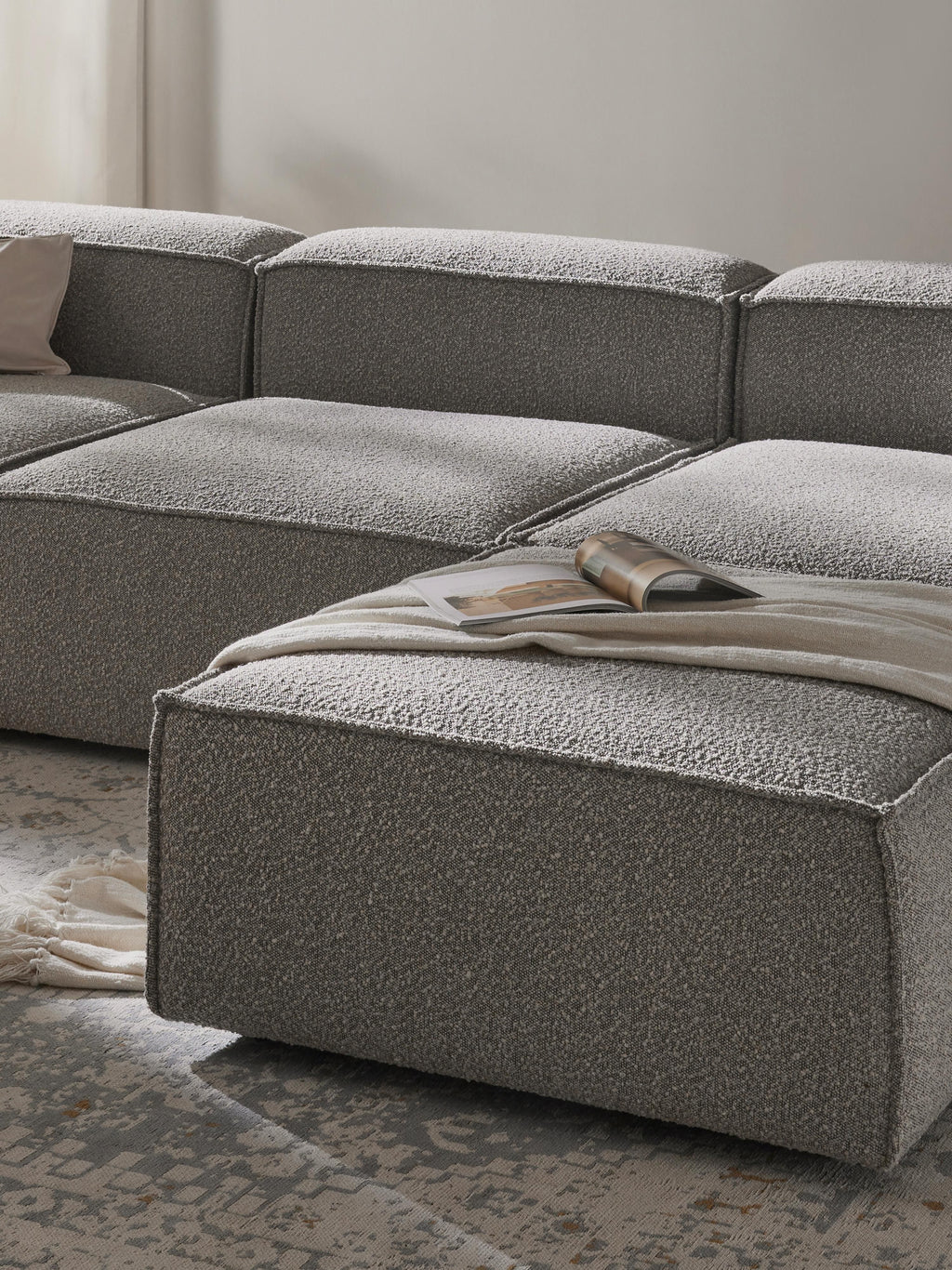 Lennon Bouclé Modular Sofa (4-seater) with Ottoman (left/right)
