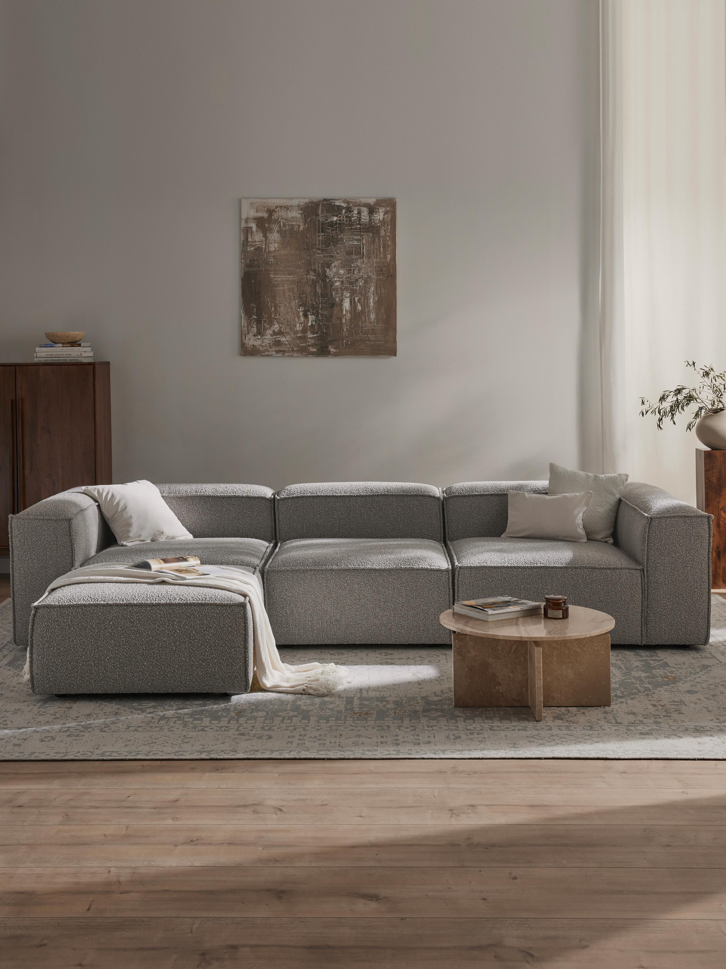 Lennon Bouclé Modular Sofa (4-seater) with Ottoman (left/right)