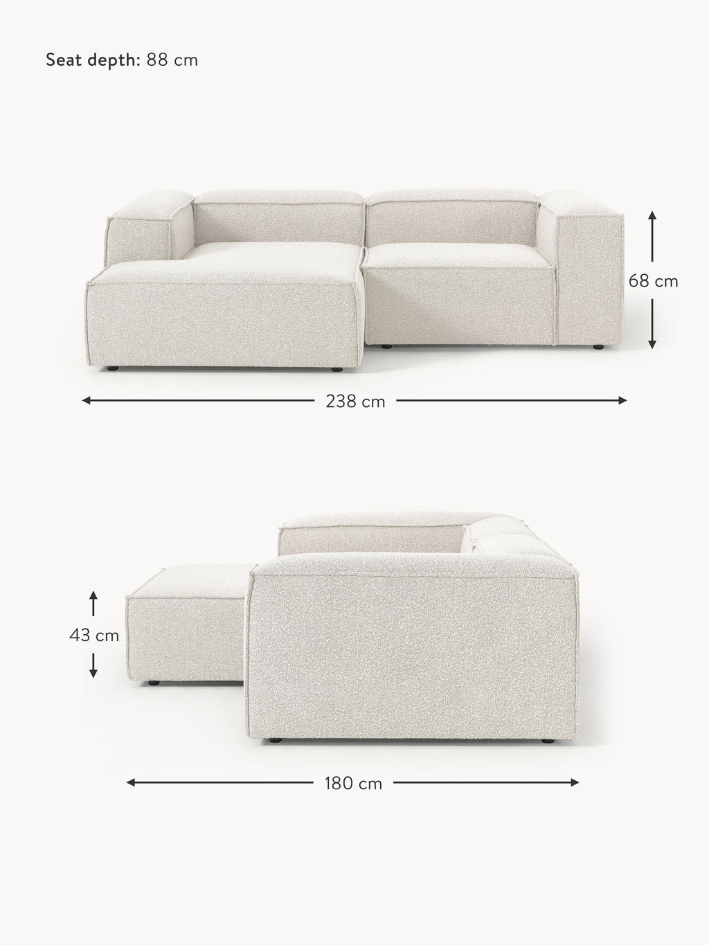 Lennon Bouclé Modular Corner Sofa (3-seater)