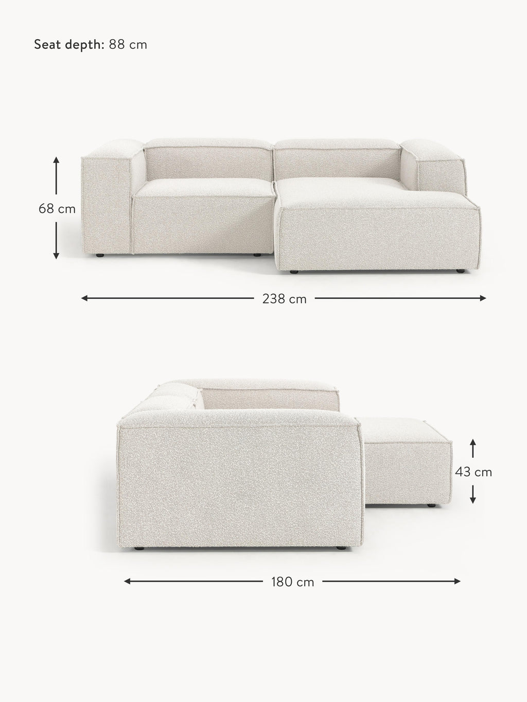 Lennon Bouclé Modular Corner Sofa (3-seater)