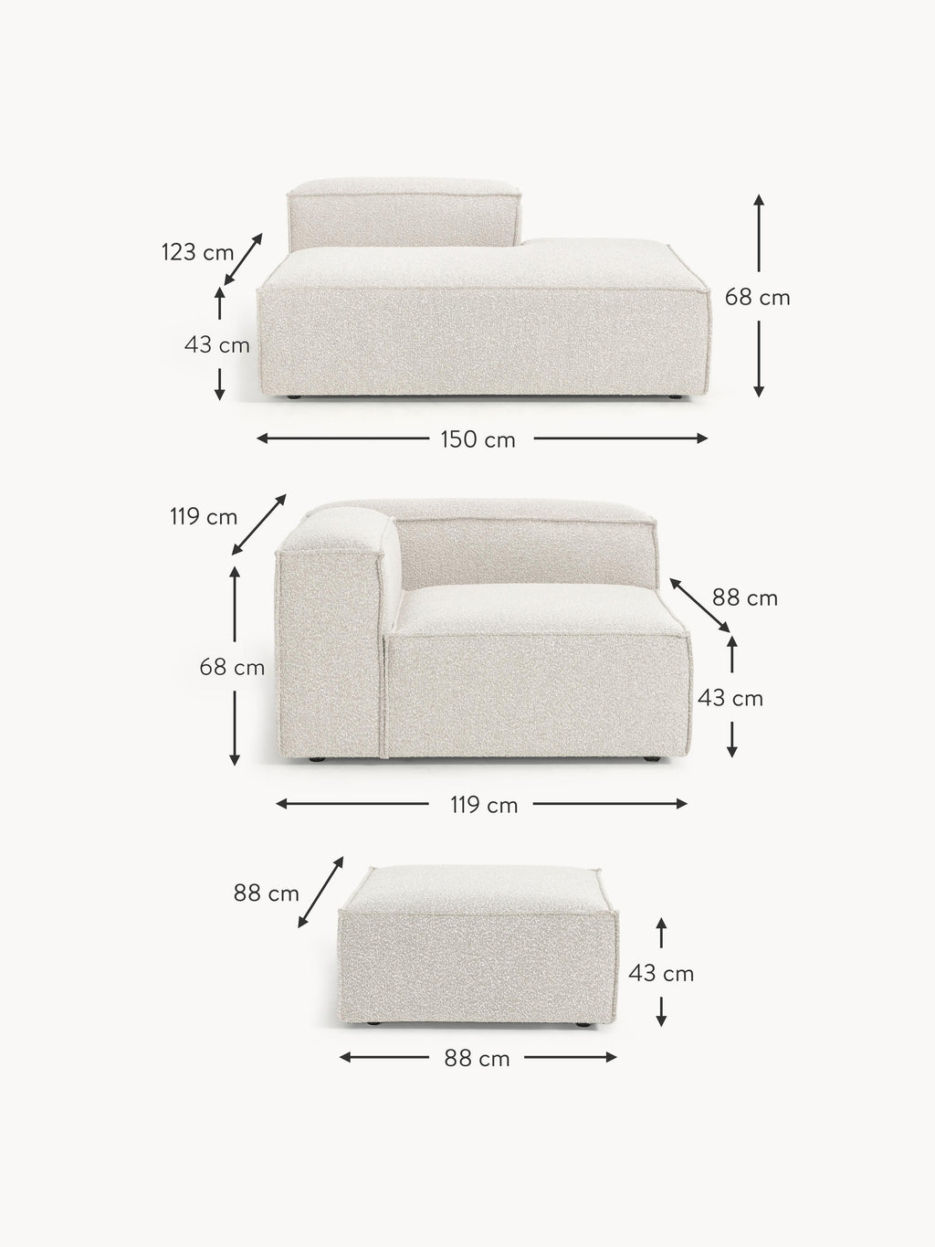 Lennon Bouclé Modular XL Ottoman
