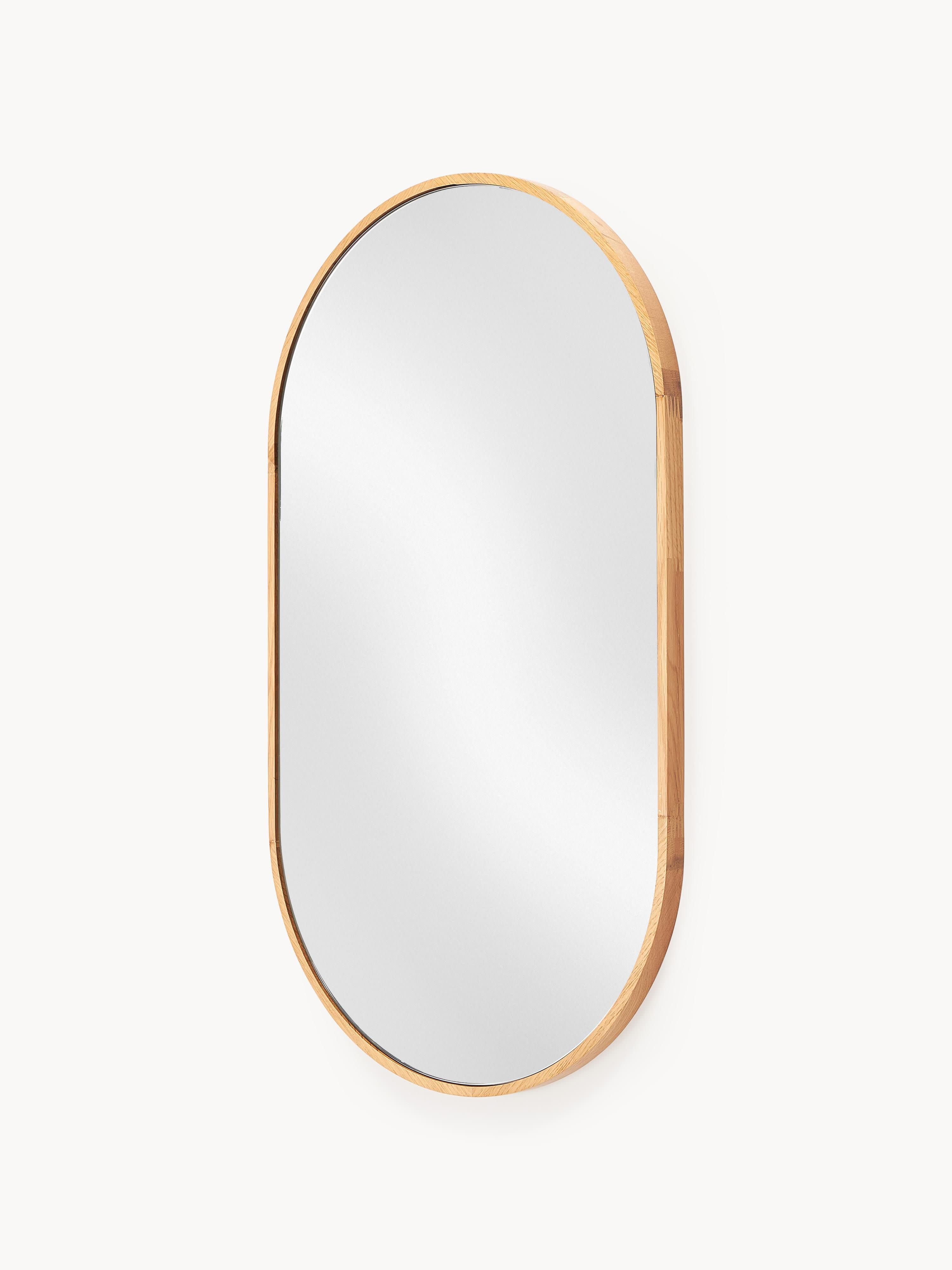 Avery Oval Wall Mirror with Oak Wood Frame