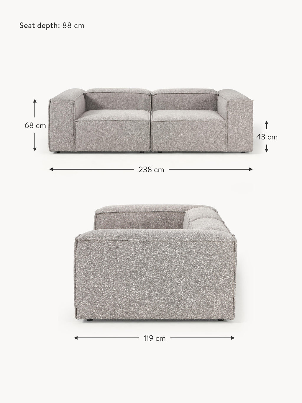 Lennon Bouclè Modular Sofa (3-seater)