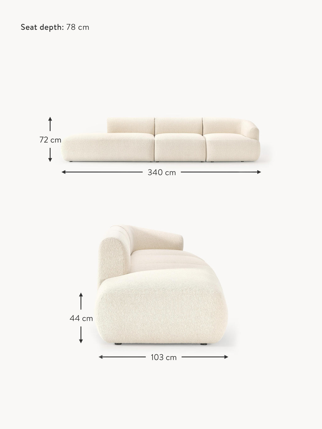 Sofia Modular Bouclé Chaise (4-seater)