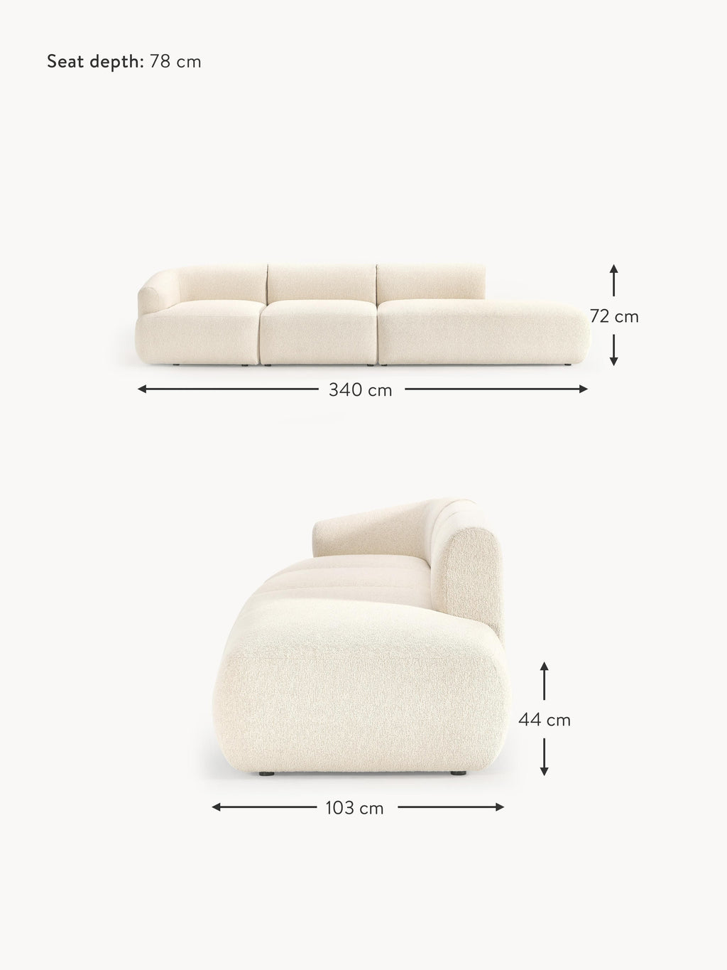 Sofia Modular Bouclé Chaise (4-seater)