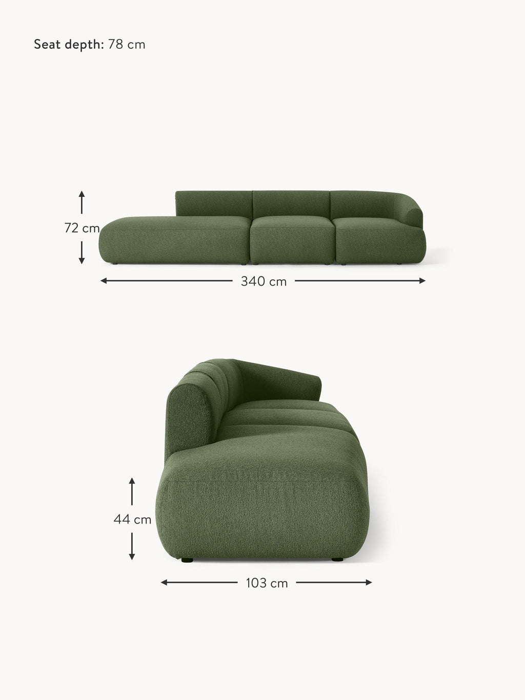 Sofia Modular Bouclé Chaise (4-seater)