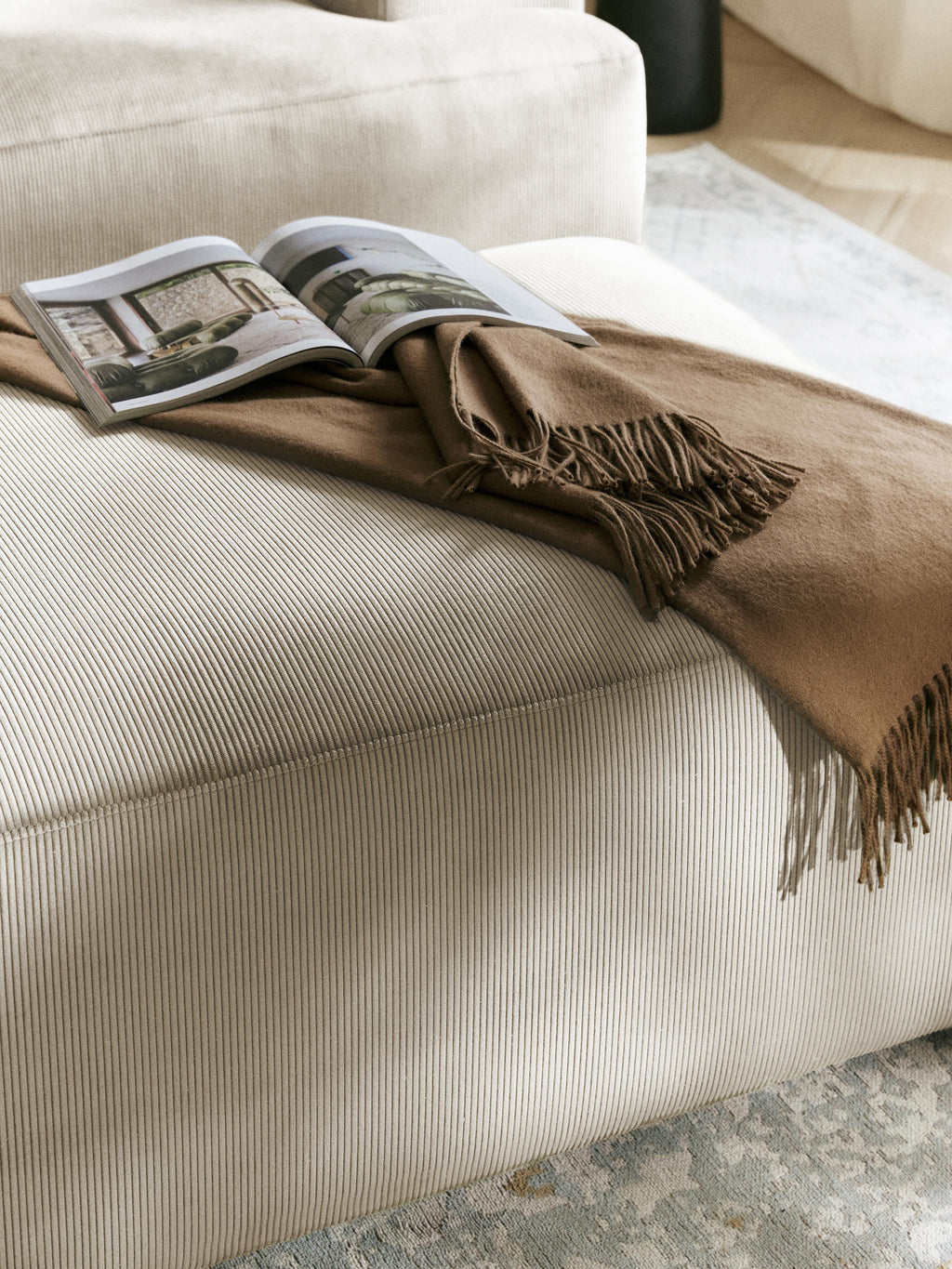 Melva Corduroy Ottoman, W 99 x D 72 cm
