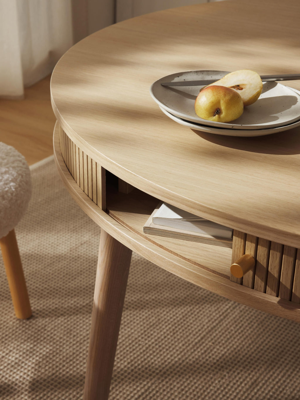 Calary Round Dining Table with Storage Space, in various sizes