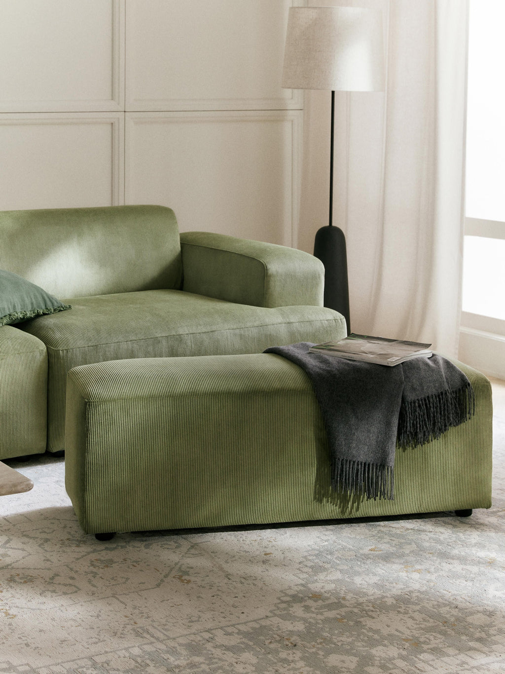 Melva XL Corduroy Ottoman, W 116 x D 42 cm