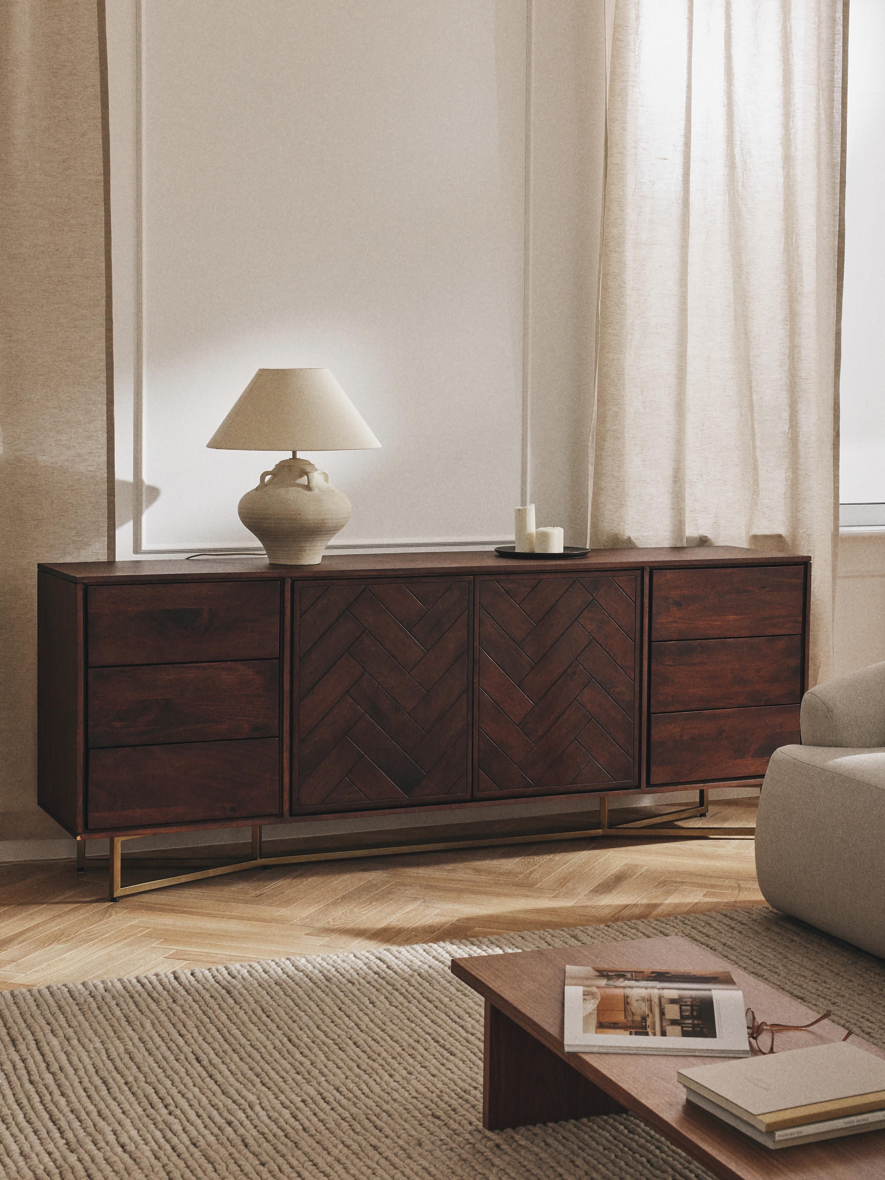 Luca XL Mango Wood Sideboard with Herringbone Pattern