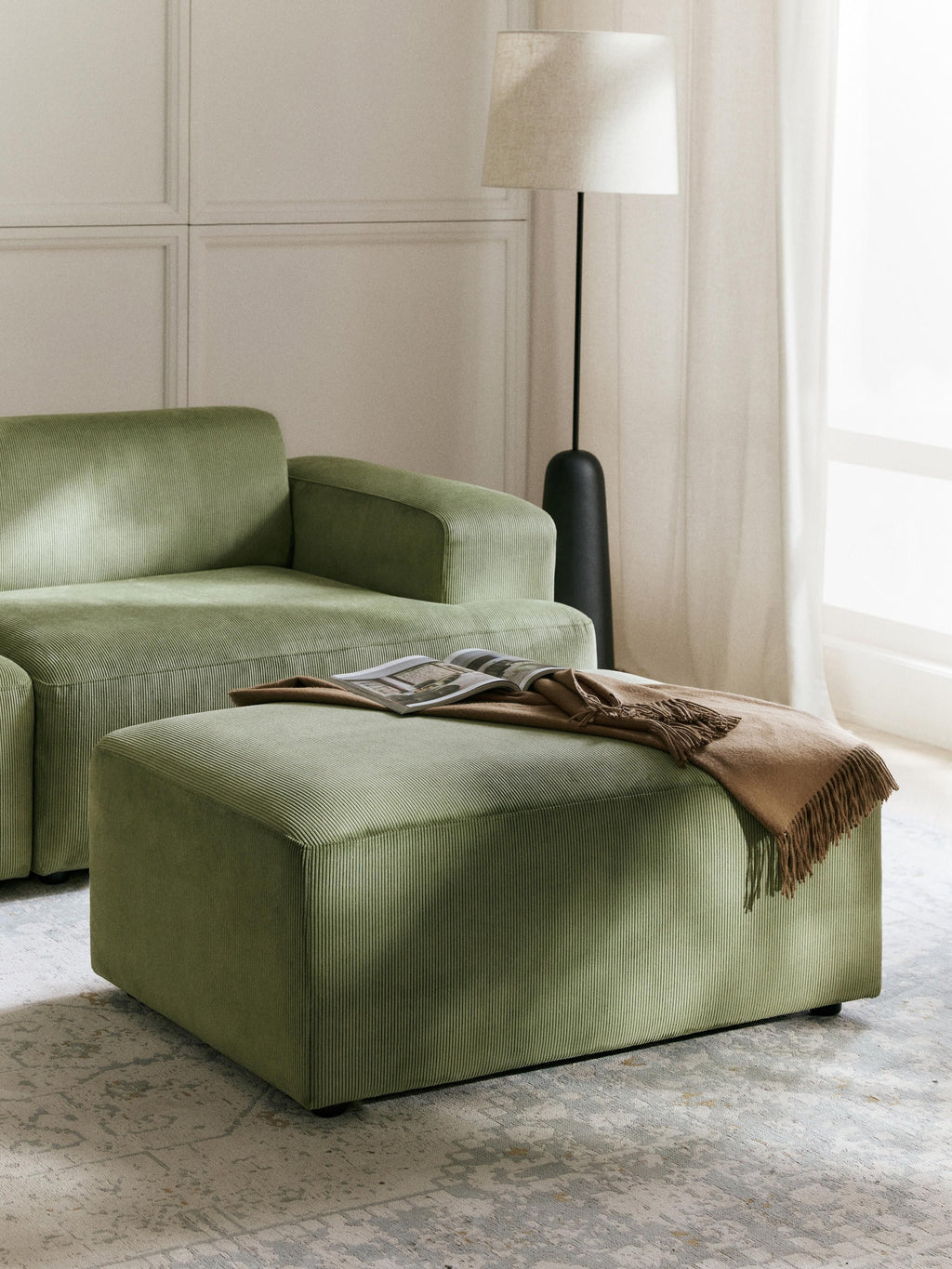 Melva Corduroy Ottoman, W 99 x D 72 cm