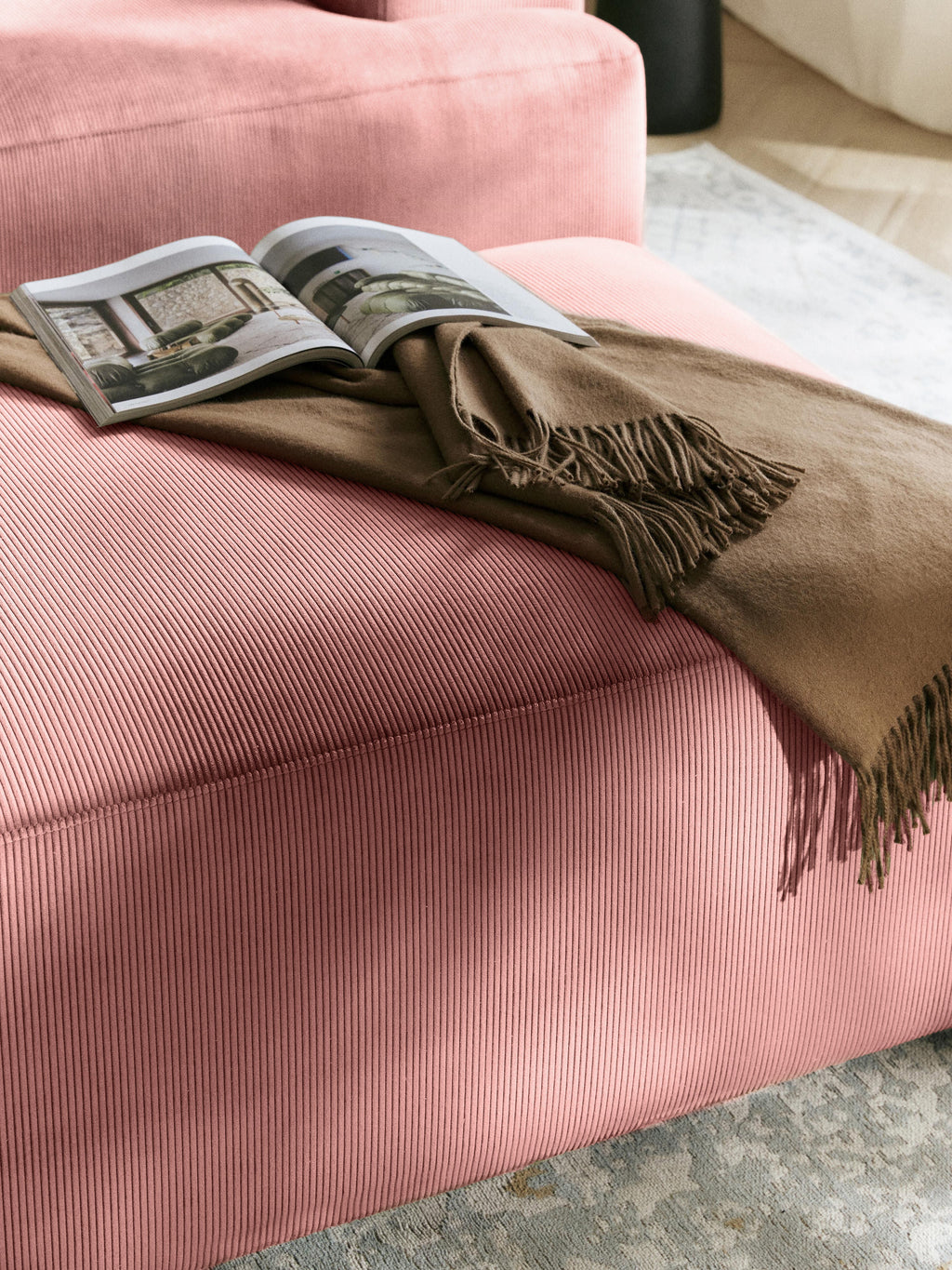 Melva Corduroy Ottoman, W 99 x D 72 cm