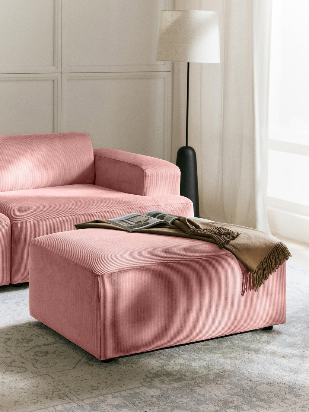 Melva Corduroy Ottoman, W 99 x D 72 cm