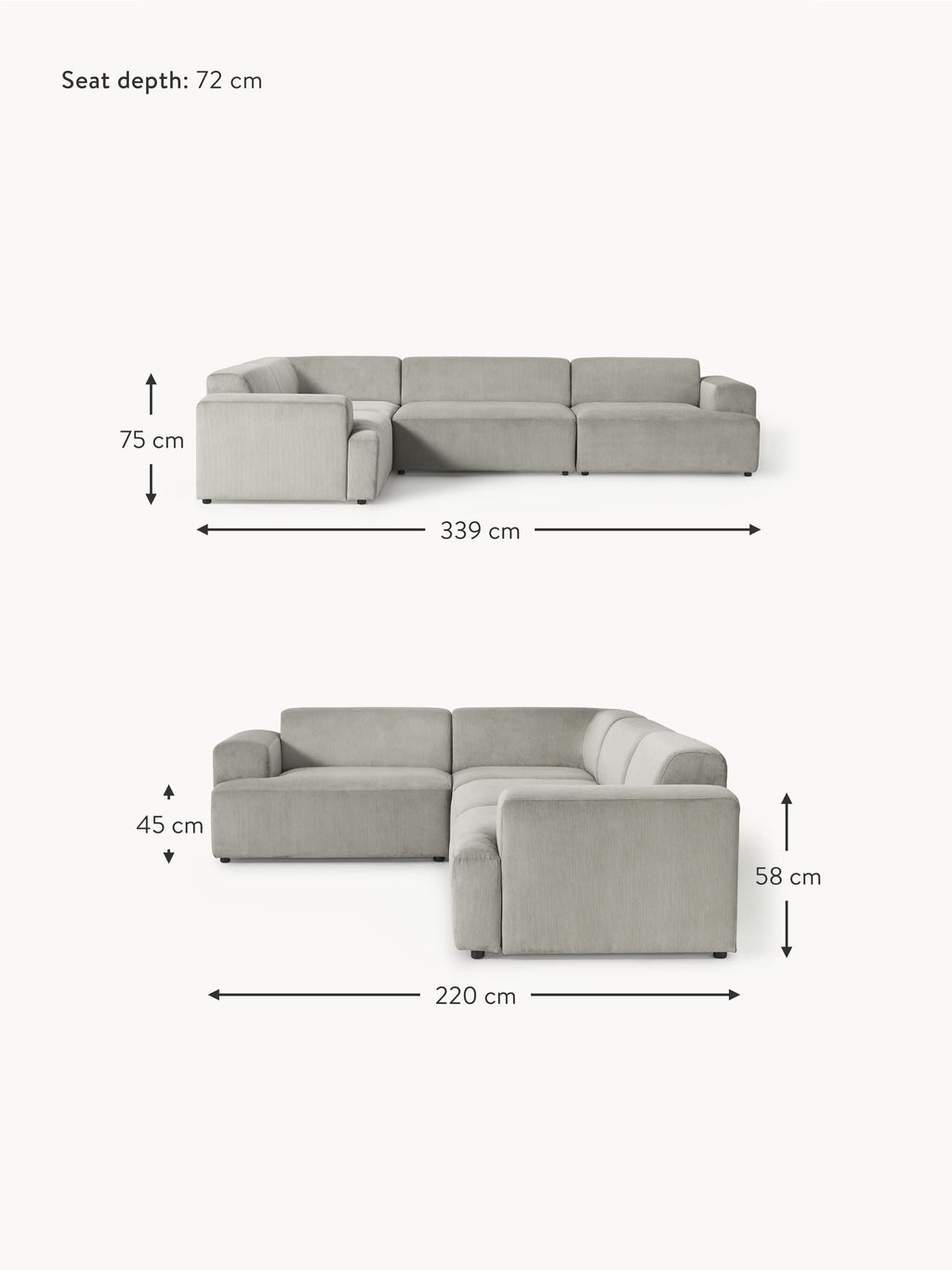 Melva Large Corduroy Corner Sofa (4-seater)