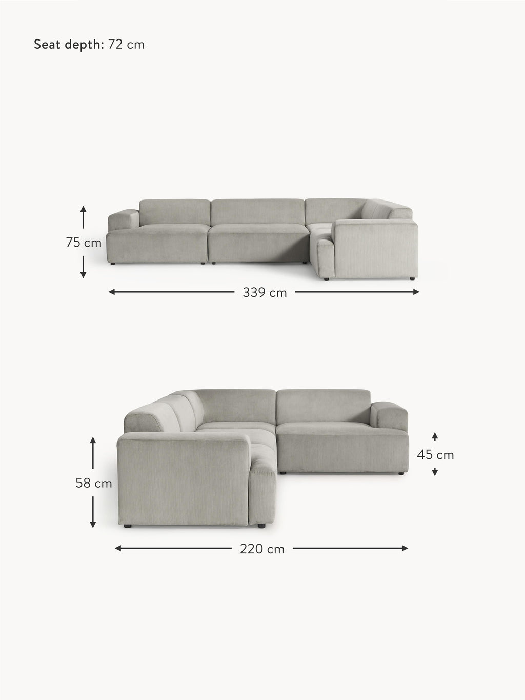 Melva Large Corduroy Corner Sofa (4-seater)