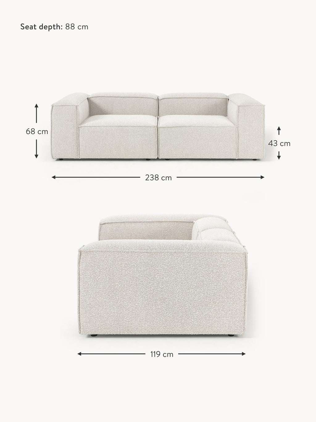 Lennon Bouclè Modular Sofa (3-seater)