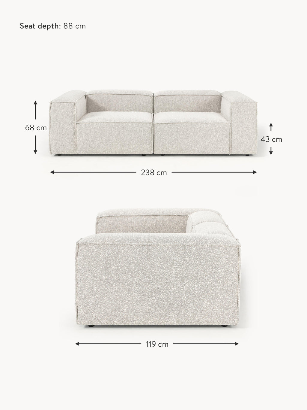 Lennon Bouclè Modular Sofa (3-seater)